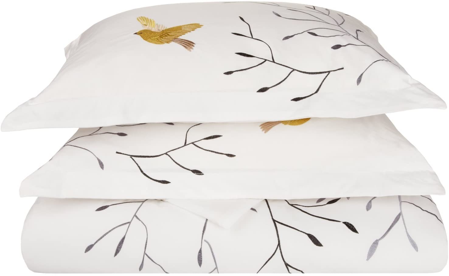 Price:$62.99 Swallow Embroidered Duvet Cover Set, Long-Staple Cotton, Full/Queen, Gold : Home & Kitchen