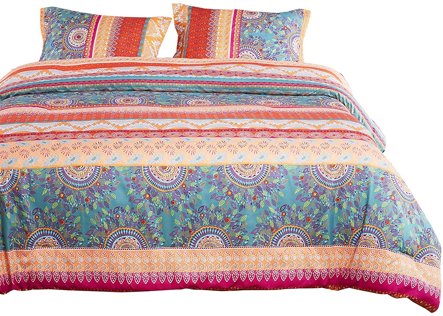Price:$39.99 In Cloud - Bohemian Duvet Cover Set, Orange Coral Boho Chic Mandala Printed Soft Microfiber Bedding, with Zipper Closure (3pcs, King Size) : Home & Kitchen