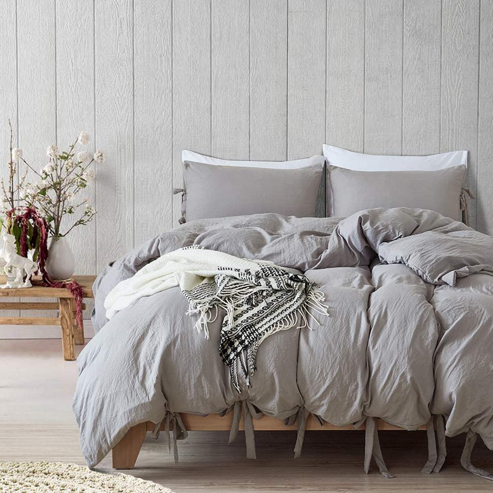 Price:$27.99 King Size 3 Pieces 100% Soft Microfiber Bowknot Modern Solid Color Light Grey Duvet Cover Set Including 1 Bedding Duvet Cover 104x90 Inch with Bow Ties and 2 Pillowcases 36x20 Inch : Everything Else