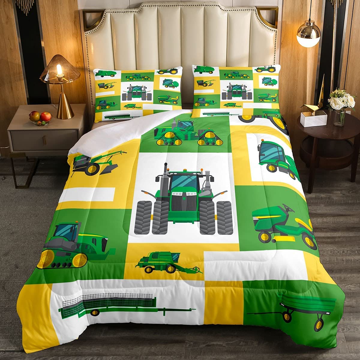 Price:$59.99 Kids Truck Comforter Set Queen Size Boys Cartoon Tractor Down Comforter Excavator Construction Bedding Set Farmhouse Car Vehicle Duvet Set Bedroom Dorm Decor, Yellow Green : Home & Kitchen