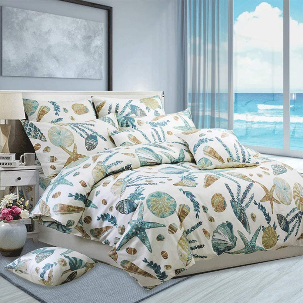 Price:$82.98 Beachy Duvet Covers Queen Size, 100% Cotton Soft Coastal Bedding 3 Pieces, Starfish and Sealife Bedding Set Design with Zipper Closure and Corner Ties, Queen Size : Home & Kitchen