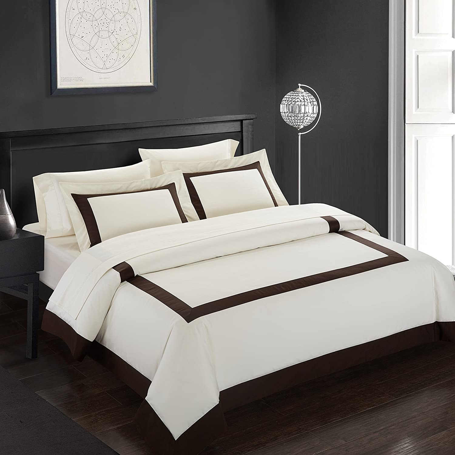 Price:$149.90 Collection Duvet Covers Set 3 Pieces Do Not Include Filling Classic European 100% Egyptian Cotton Sateen Luxury 400 Thread Count Frame Patchwork Manufacturing(Ivory/Brown,King) : Home & Kitchen