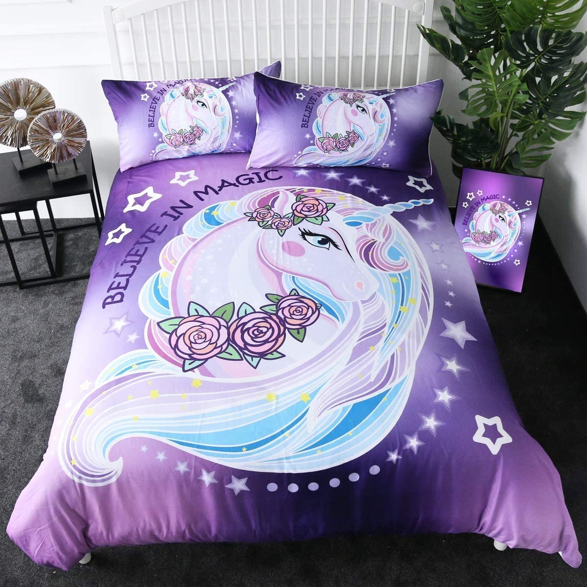 Price:$39.99 Unicorn Duvet Cover Sets 3 Pieces Twin Purple Flower Unicorn Bed Set for Girls 3D Lilac Aqua Kid Rose Flower Unicorn Bedding Set : Home & Kitchen