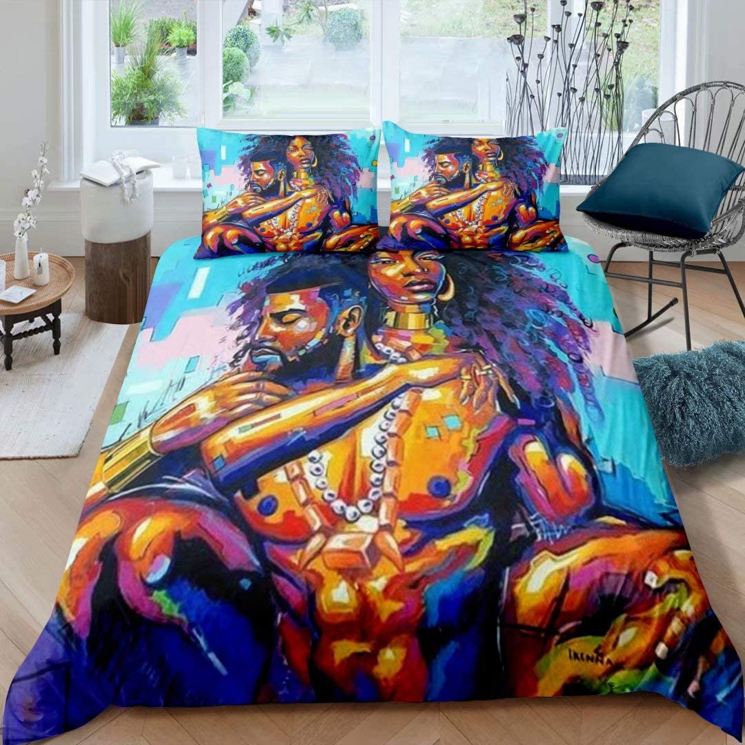Price:$43.98 American Lovers Couple Duvet Cover Sets Queen ,Afro Black King&Queen Bedding Set, Sexy Comforter Cover Bedroom Decor for Black Girls Women (No Comforter : Home & Kitchen