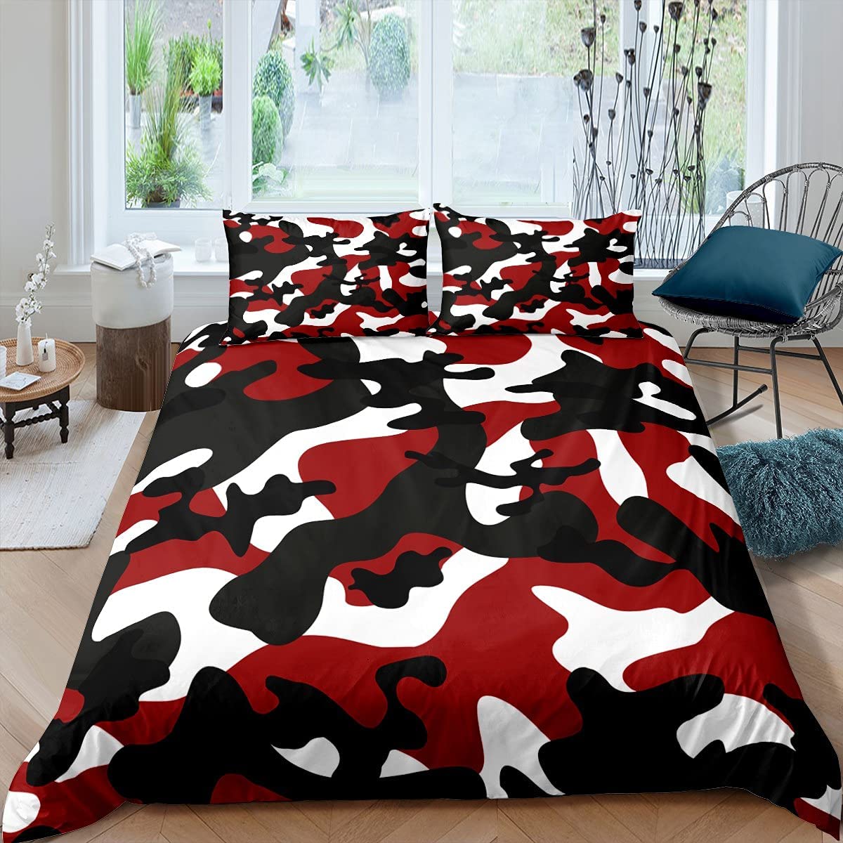 Price:$42.00 Boys Camo Duvet Cover Army Camouflage Bedding Set for Girls Teens Youth Man Colorful Pattern Art Decor Comforter Cover Black Red White Bedspread Cover with 2 Pillowcases 3Pcs Bedding Full : Home & Kitchen