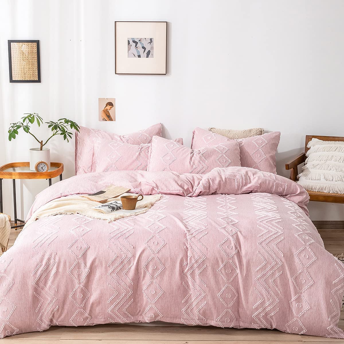 Price:$38.99 Pink Duvet Cover Queen Size Boho Tufted Duvet Cover Queen(90x90’’) Soft Breathable Cation Microfiber Light-Weight Bedding Set,1pcs Comforter Cover,2pcs Envelop Pillowcase : Home & Kitchen