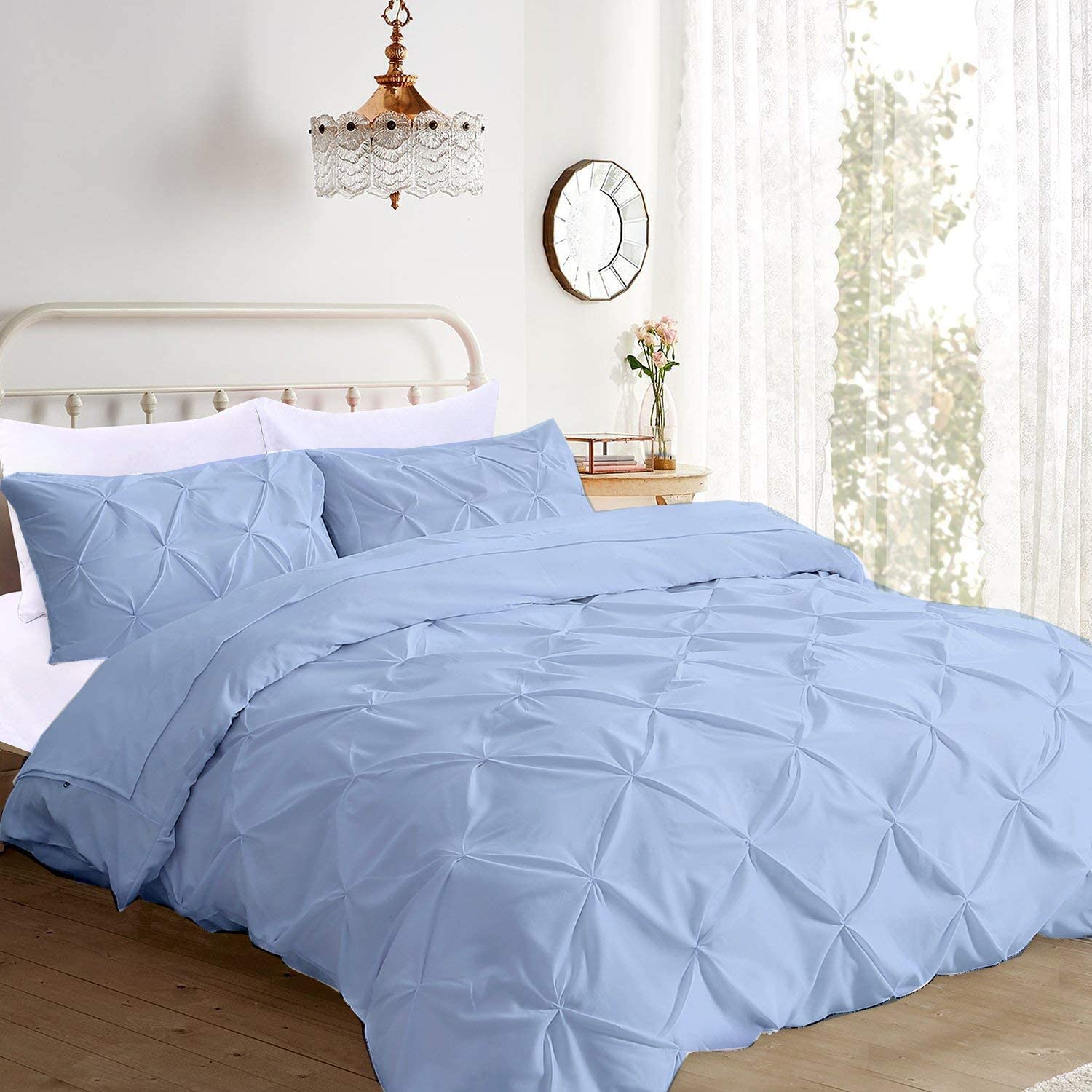 Price:$81.99 Reliable Luxurious 3Pcs Pinch Pleated Duvet Cover Set Zipper Closer with Corner Ties King/Cal-King (94" x104") Size, 100% Egyptian Cotton 800TC Stain Resistant Light Blue Solid : Home & Kitchen