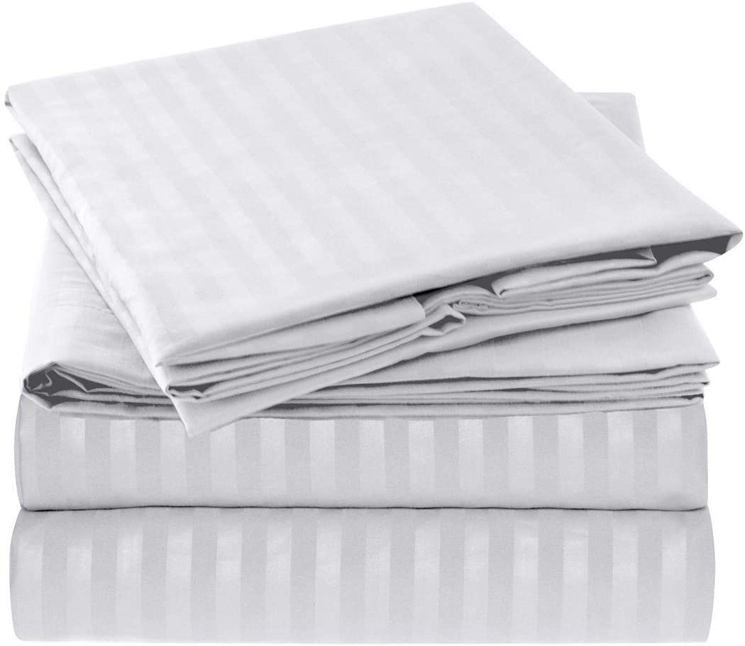 Price:$37.97 King Size Sheet Set - Hotel Luxury 1800 Bedding Sheets & Pillowcases - Extra Soft Cooling Bed Sheets - Deep Pocket up to 16" - Wrinkle, Fade, Stain Resistant - 4 Piece (King, Striped - White) : Home & Kitchen