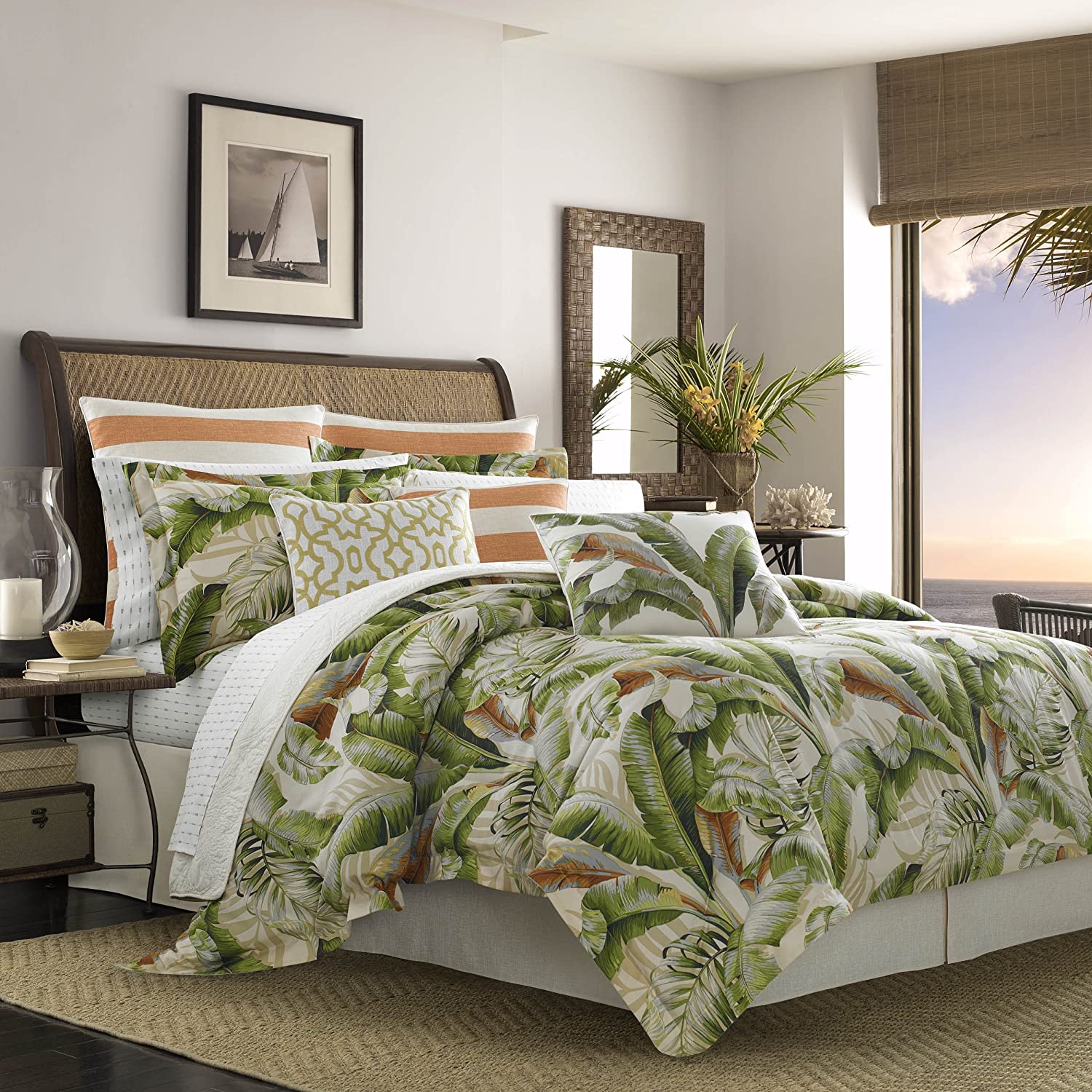 Price:$129.99 Bahama | Palmiers Collection | Duvet Cover Set-100% Cotton Sateen, Button Closure, Pre-Washed for Added Softness, King, Medium Green : Home & Kitchen