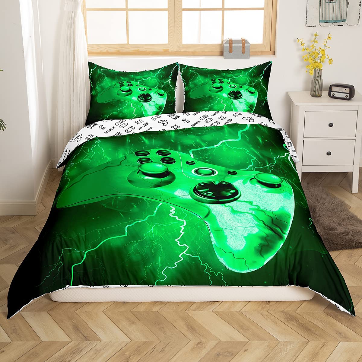Price:$39.00 Gamepad Duvet Cover Set Lightweight Bedding Set for Kids Boys Girls Game Controller Comforter Cover Modern Gamers Console Action Buttons Green Decor Quilt Cover Room Decor 2Pcs Twin Size,Zipper : Home & Kitchen