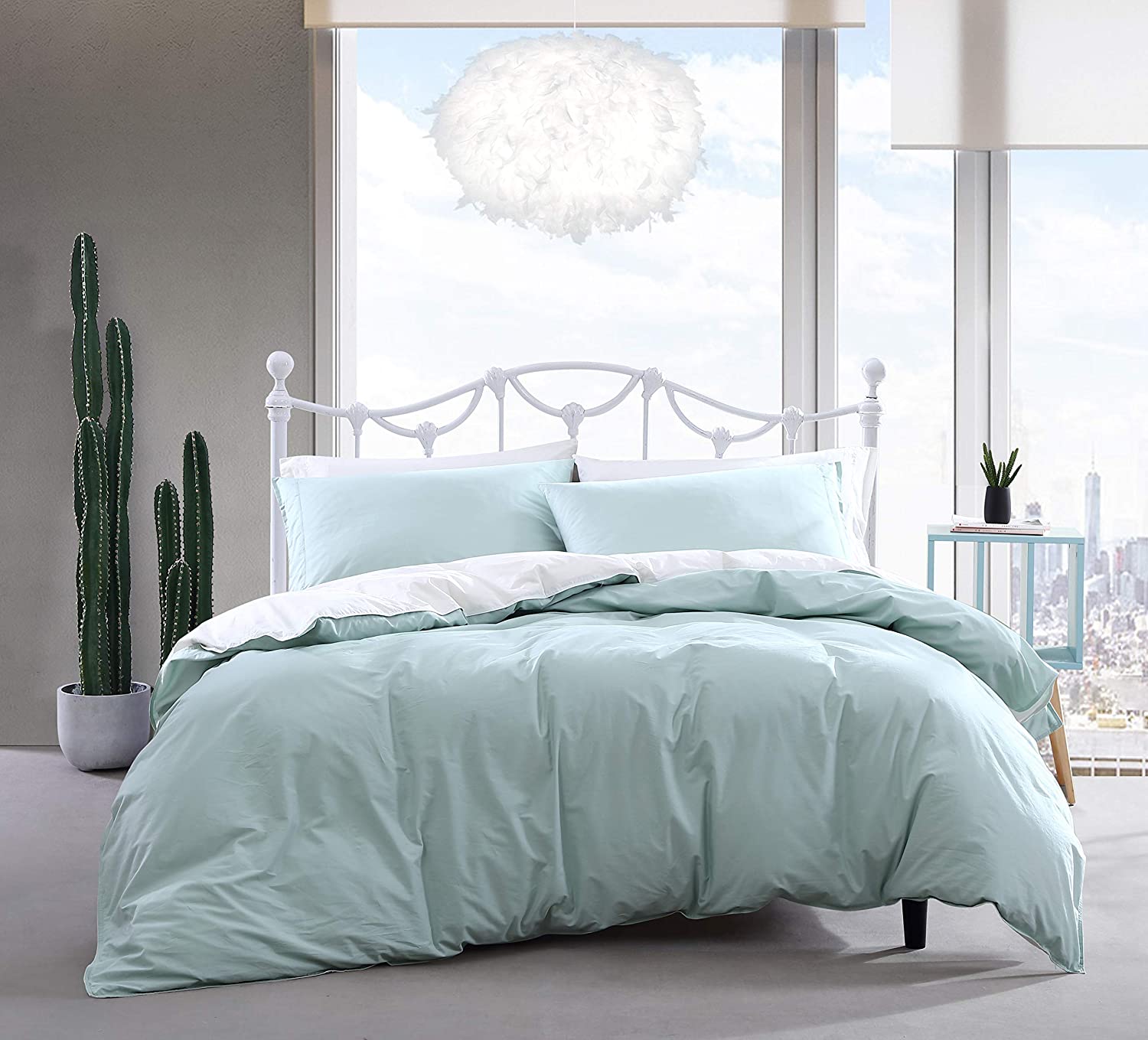 Price:$95.08 Scene | Domain Solid Collection | Duvet Cover Set - 100% Cotton, Reversible, Lightweight Bedding for All Seasons, Includes Bonus Fitted Sheet & Pillowcases, King, Green : Everything Else