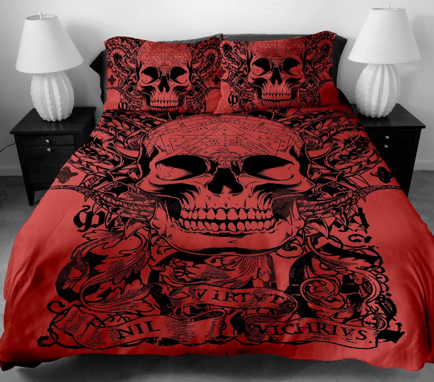 Price:$54.90 3 Pcs Soft Luxury Youth 100% Polyester Shell Fully Reversible 3-Piece Modern Flower Skull Duvet Cover Set Queen Size Red No Comforter (Queen 3pcs) : Home & Kitchen