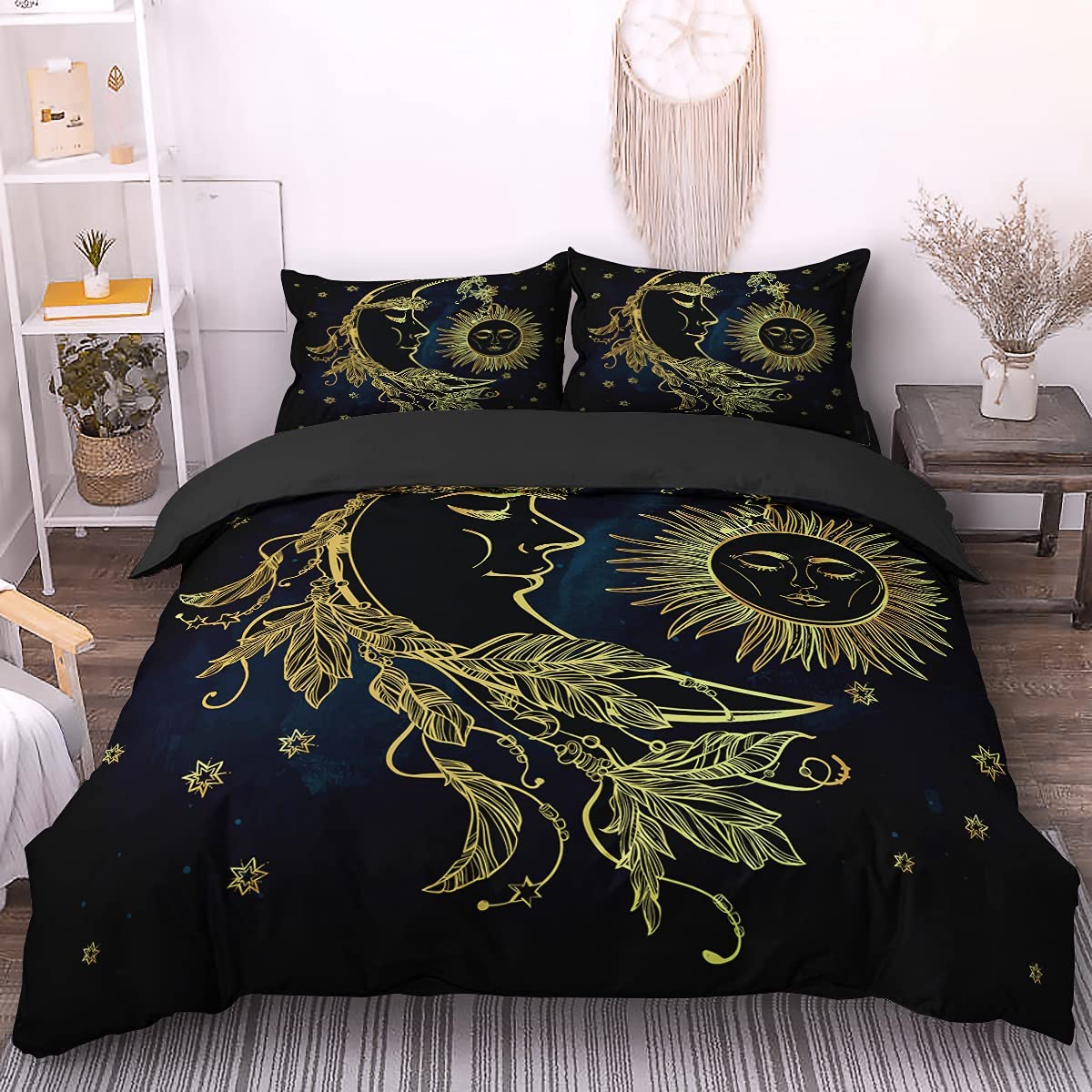 Price:$33.99 Duvet Cover King 3D Golden Sun and Moon PatternPrinted Bedding Set for Kids Teens Adults- 3 Pieces ( 1 Duvet Cover+ 2 Pillow Shams), Ultra Soft Microfiber 90103Inches : Home & Kitchen