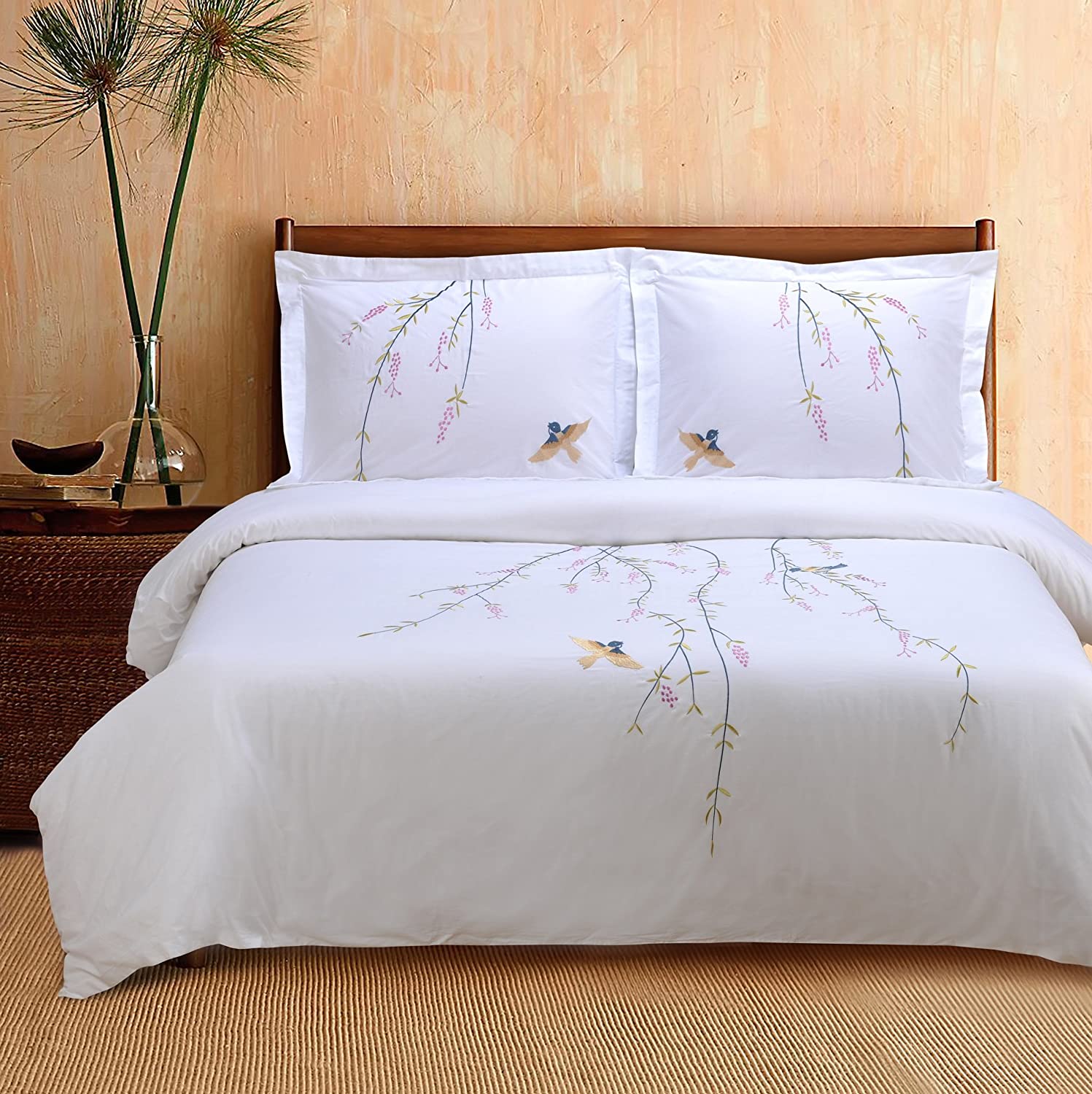 Price:$70.84 Spring Embroidered Duvet Cover Set, Long-Staple Cotton, Full/Queen : Home & Kitchen