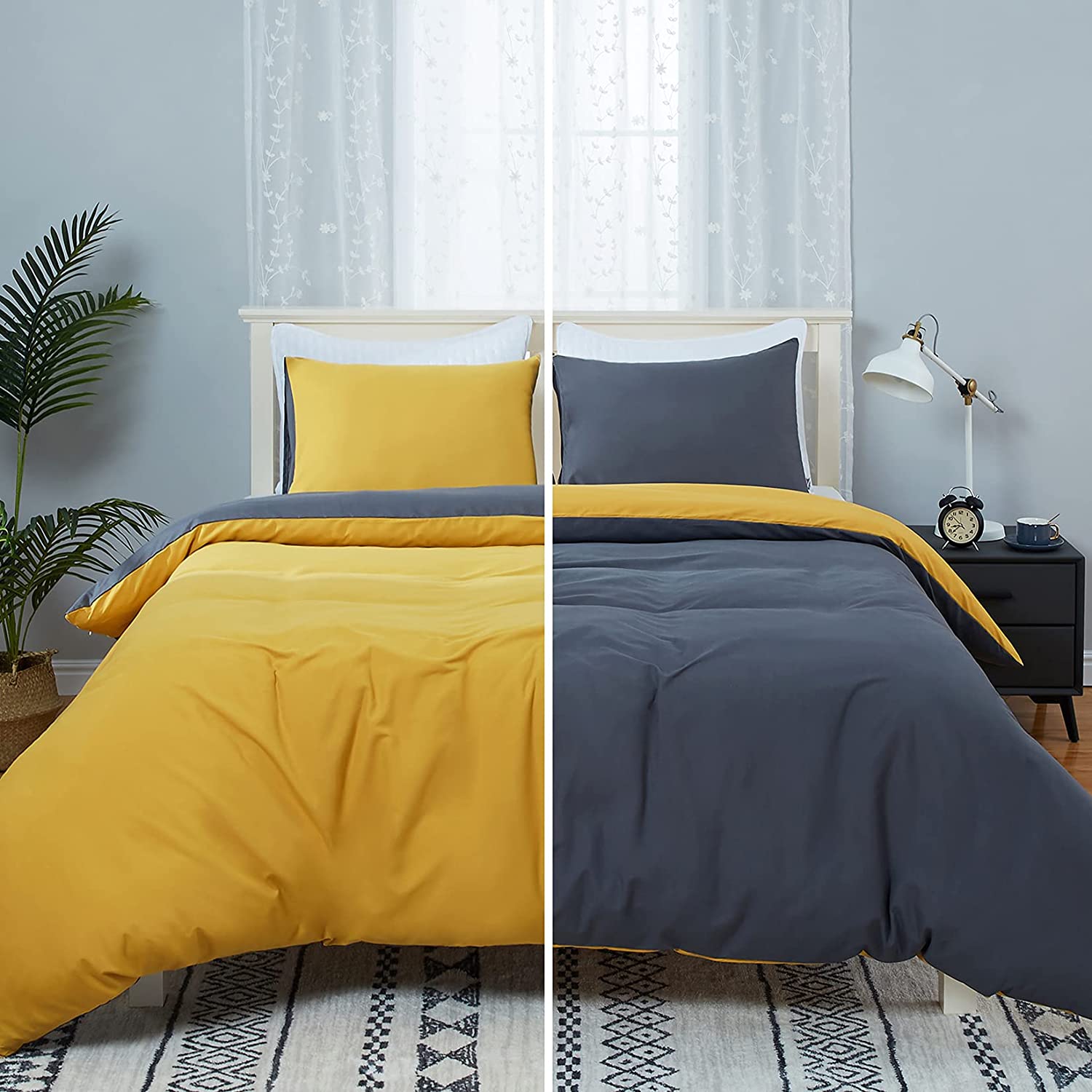 Price:$32.99 Duvet Cover King Size, Ultra Soft Double Brushed Microfiber Duvet Cover Set 3 Pieces with Zipper Closure, Reversible Duvet Cover for All Season, Yellow/Charcoal Grey, 104x90 Inches : Home & Kitchen