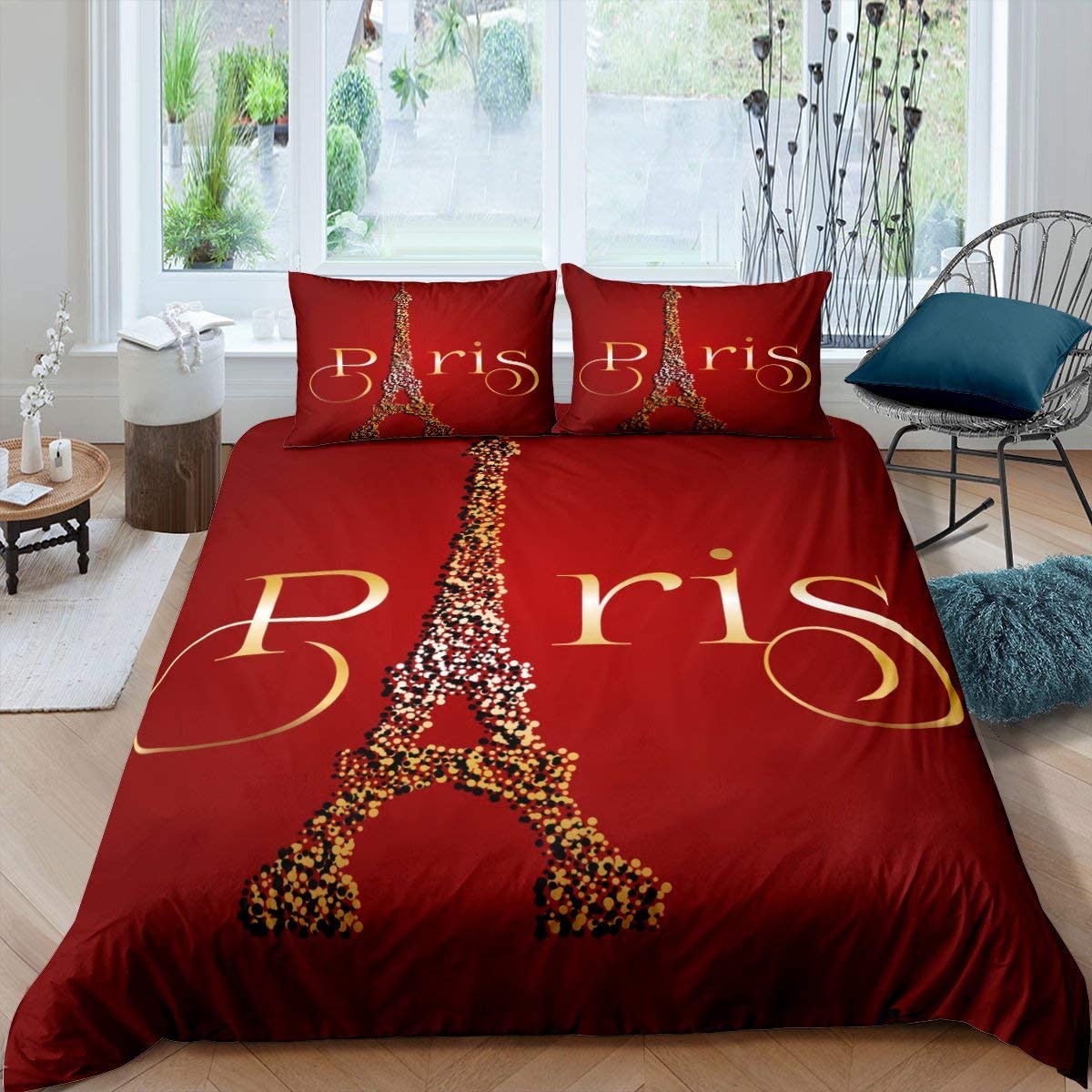 Price:$47.00 Eiffel Tower Duvet Cover Paris Comforter Cover Famous Building in London France Quilt Cover King Size, Golden Pattern Romantic Bedding Set for Lover Sweetheart,Bedroom Guest Decor : Home & Kitchen