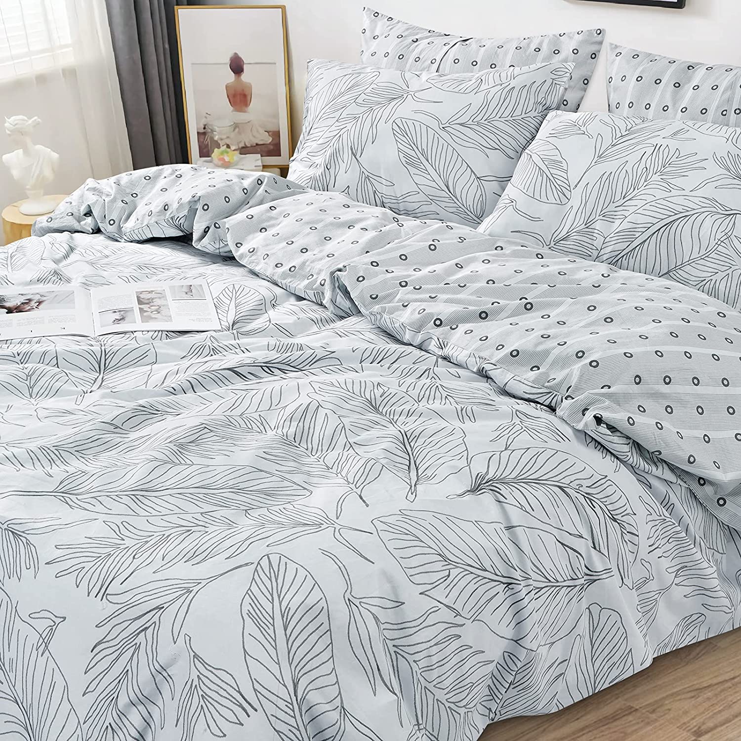 Price:$25.99 Cotton Light Grey Leaf Duvet Cover King Size Set, Gray Ultra Soft King Duvet Covers 3 Pieces, 1 Duvet Cover & 2 Pillow Shams, Super Lightweight Duvet Cover Set (King, Zipper Closure) : Home & Kitchen