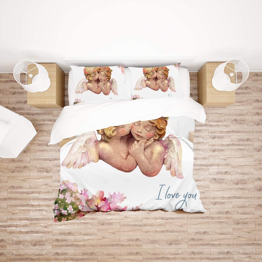 Price:$79.99 Cute Watercolor Angels Cherub Duvet Cover Bedding Sets 3 Piece Brushed Microfiber Ultra Soft All Season Comforter Queen Size,White : Home & Kitchen