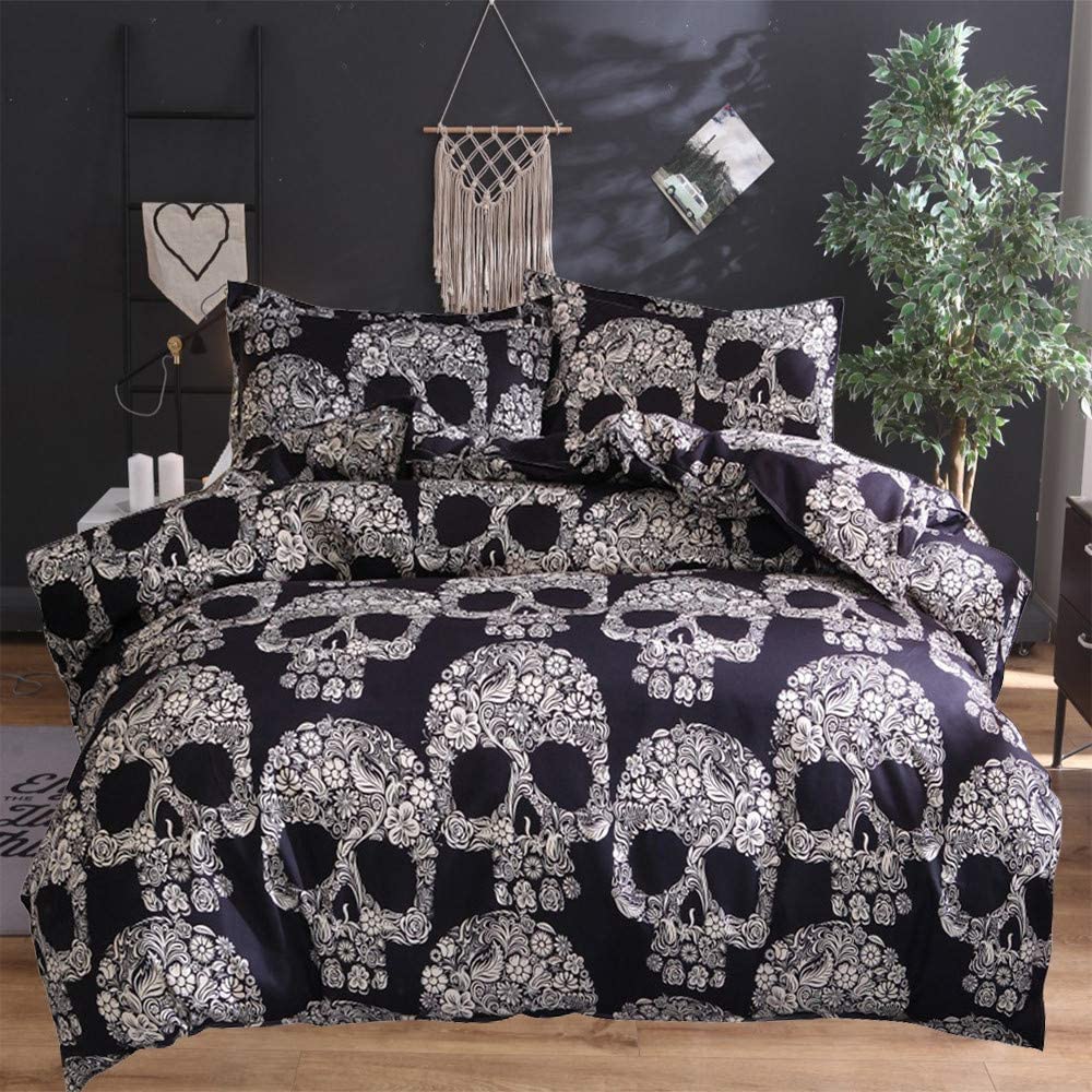 Price:$39.99 Skull Print Bedding Set Queen 3 Pieces Skull Duvet Cover Set Black and White Skeleton Comforter Cover Set, 1 Duvet Cover + 2 Pillowcases : Home & Kitchen