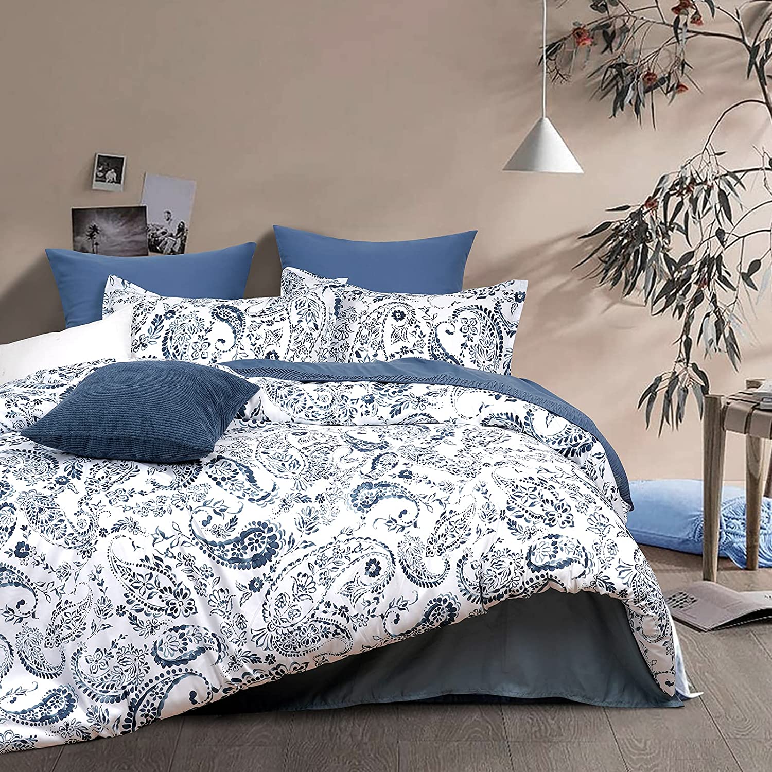 Price:$27.99 Microfiber Printed Duvet Cover Set King Size, 3PCS Boho Stylish Comforter Cover Set, Ultra Soft Comfy Farmhouse Duvet Cover with Pillow Shams Bedding Collection, 104" x 90", Aqua Blue & White : Home & Kitchen