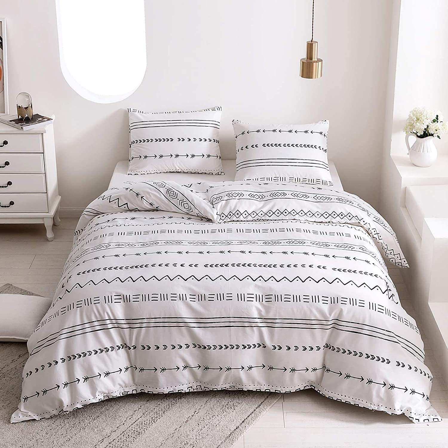 Price:$38.99 100% Cotton Duvet Cover Sets, 3 Piece Black Striped Geometric Printed Bedding Set, White Comforter Cover Sets with Zipper Closure and Corner Ties, Full Size ( 1 Duvet Cover , 2 Pillowcase ) : Home & Kitchen