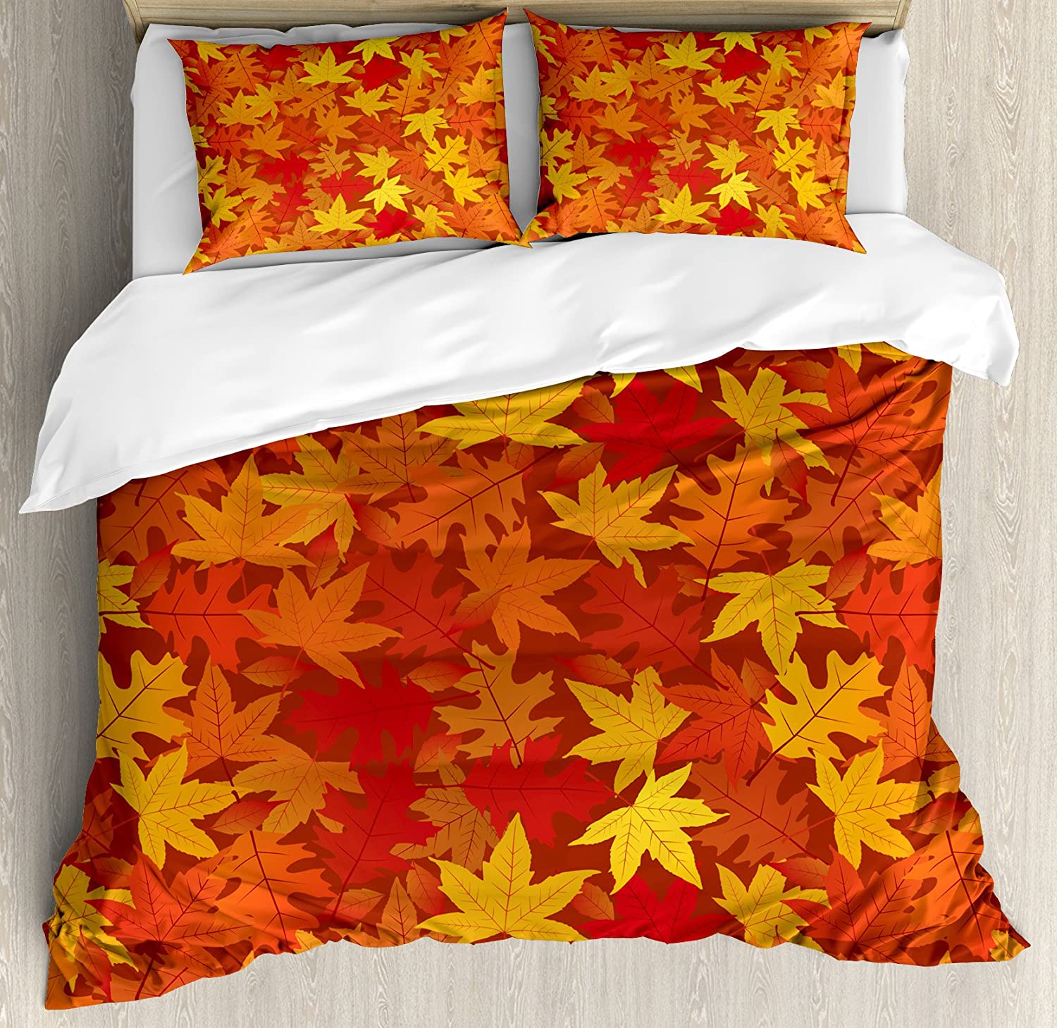 Price:$53.98 Orange Duvet Cover Set, Colorful Autumn Fall Season Maple Leaves in Unusual Designs Nature Print, Decorative 3 Piece Bedding Set with 2 Pillow Shams, King Size, Burnt Orange : Home & Kitchen