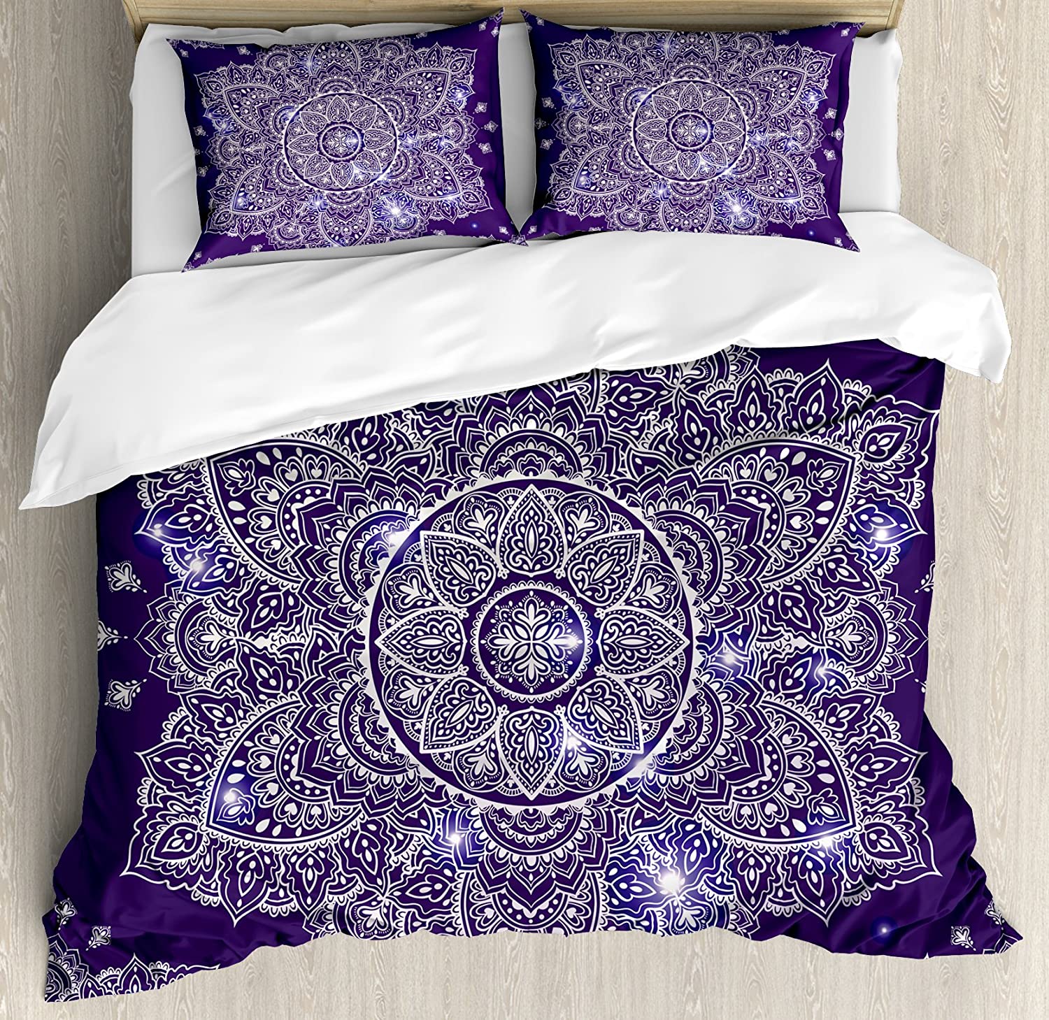 Price:$79.95 Ethnic Duvet Cover Set, Floral Ornament Round Mandala Paisley Inspired Retro Style, Decorative 3 Piece Bedding Set with 2 Pillow Shams, Queen Size, Blue Indigo : Home & Kitchen