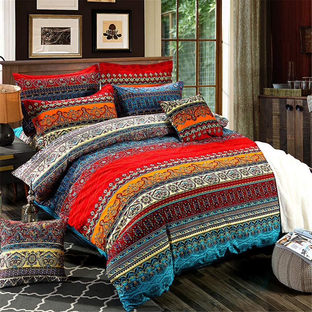 Price:$89.99 3Pcs Bohemia Retro Bedding Ethnic Vintage Floral Duvet Cover Boho Bedding 100% Brushed Cotton Bedding Sets Damask Paisley Coloful Mandala Down Comforter Cover,Cal.King : Home & Kitchen