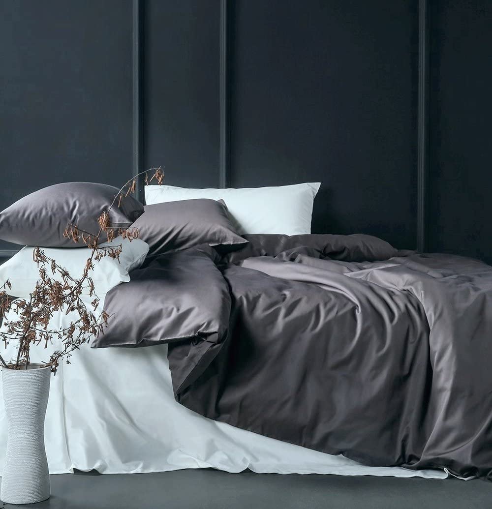 Price:$84.50 Color Egyptian Cotton Duvet Cover Luxury Bedding Set High Thread Count Long Staple Sateen Weave Silky Soft Breathable Pima Quality Bed Linen (Queen, Lilac Gray) : Home & Kitchen