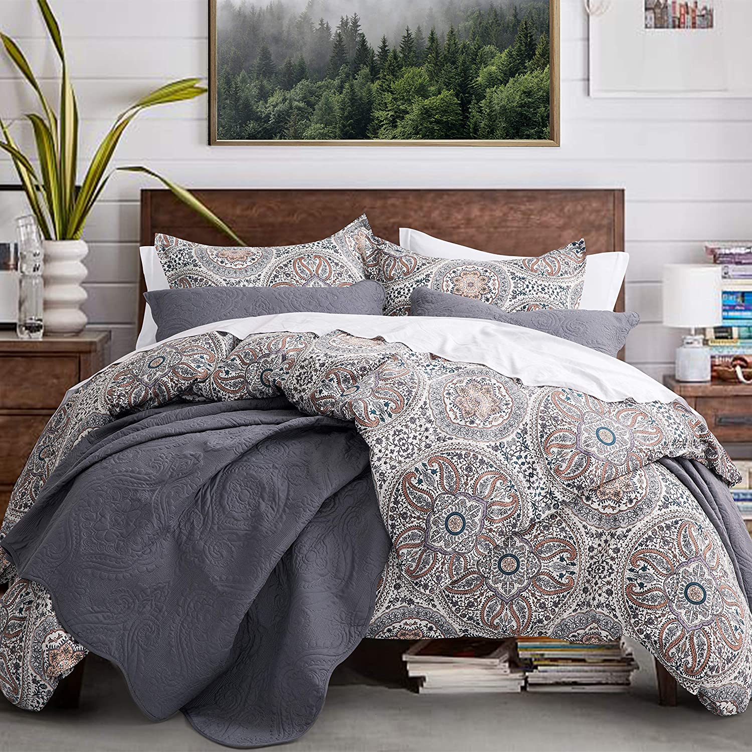 Price:$108.80 Floral Medallions Duvet Cover 3pc Set Bohemian Paisley Bedding Boteh Damask Circles 400TC Egyptian Cotton Sateen Luxury European Traditional Style Bed Linen (Copper, Queen) : Home & Kitchen