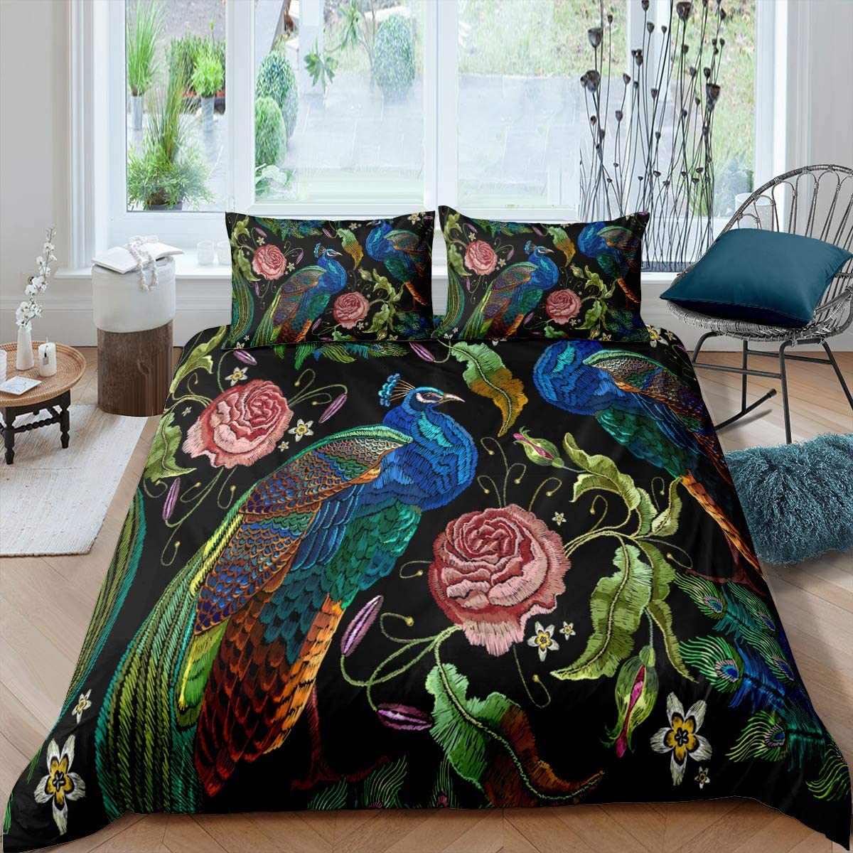 Price:$47.00 Peacock Comforter Cover King Size Vintage Flower Duvet Cover Peacock Feather Bedding Set Embroidery Chinese Style Room Decoration Bedspread Cover 1 Duvet Cover with 2 Pillow Cases : Home & Kitchen