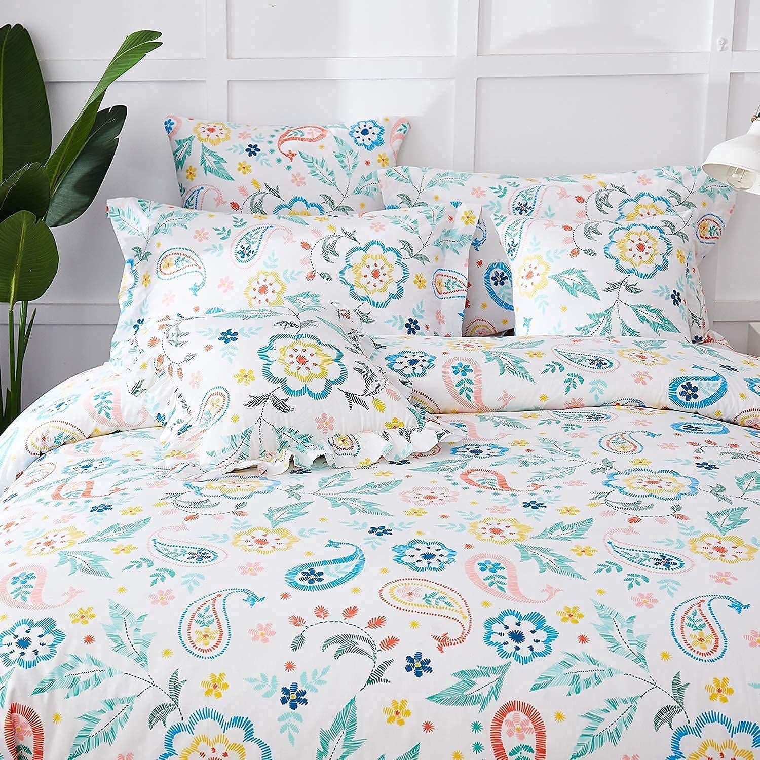 Price:$86.90 Chic Floral Bedding King Size Bedding Set Elegant Soft 100% Cotton Duvet Cover Set Zipper Closure Paisley Flower (1 Duvet Cover + 2 Pillow Shams) : Home & Kitchen