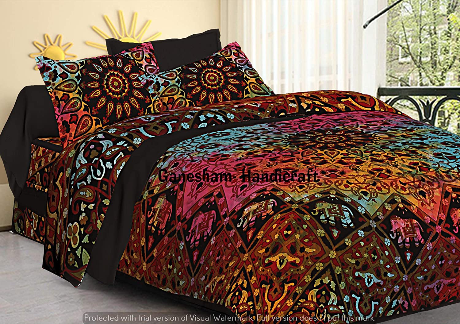 Price:$35.00 Hippie Gypsy Home Decor Tapestry Boho Quilt Cover Throw Blanket Cotton Reversible Queen Tie & Die Mandala Duvet Cover Comforter Set (Multicolor) (Multicolor) : Home & Kitchen
