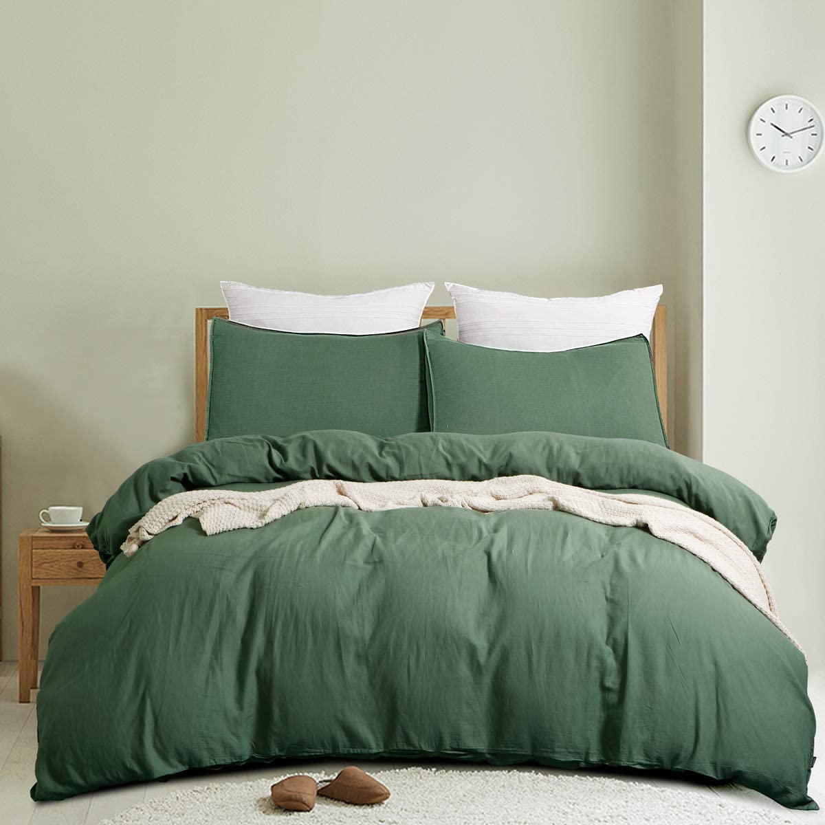 Price:$49.99 LOVE LIFE LUXURY 3 Pieces Linen Look Duvet Cover Set | 100% Washed Cotton | 1 Quilt Cover Set and 2 Pillow Shams | King Size Duvet Cover (108" x 92") | Lightweight and Ultra Soft (Dark Green) : Home & Kitchen