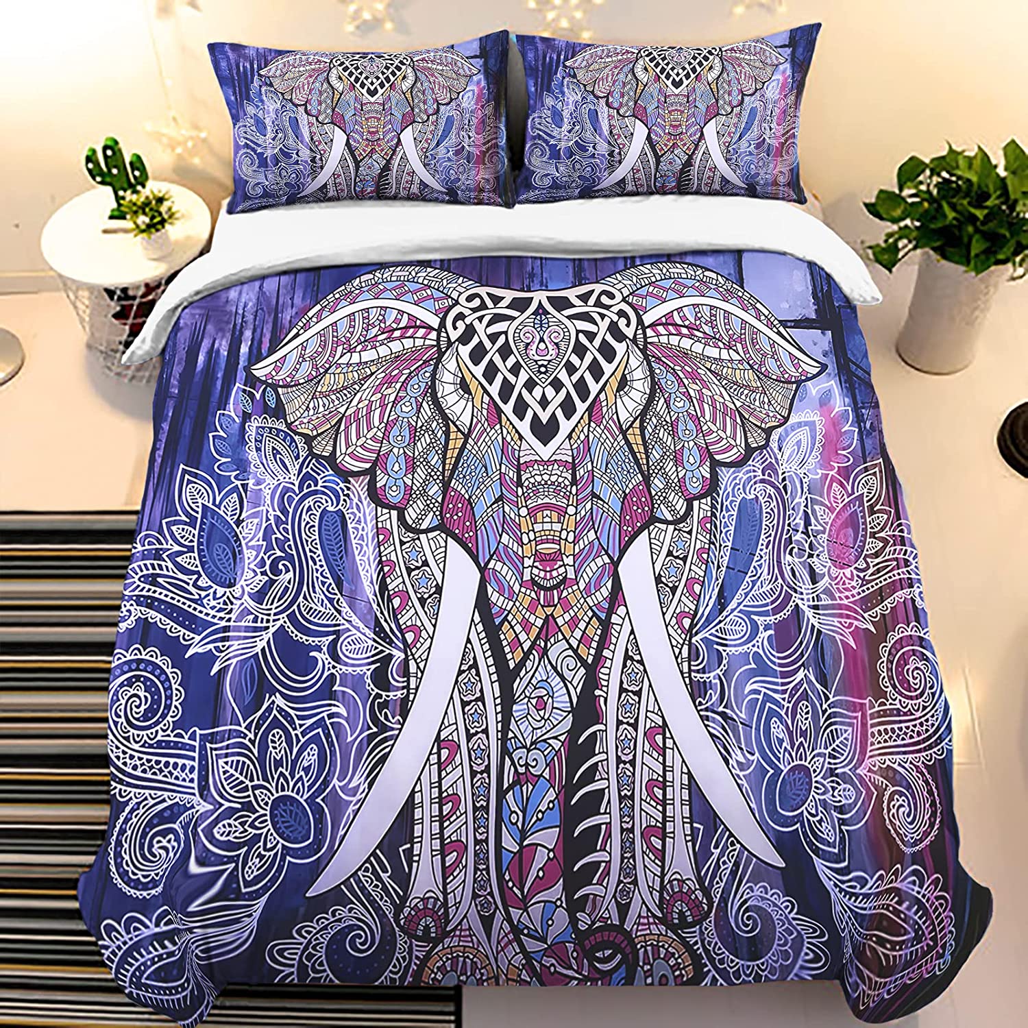 Price:$24.59 Duvet Cover Set Queen Size Indian Blue Comforter Cover Set Animal Microfiber Bedding Set with 2 Pillow Cases Mandala 3 Pieces Quilt Cover Set for Kids Teens Adults All Season : Home & Kitchen