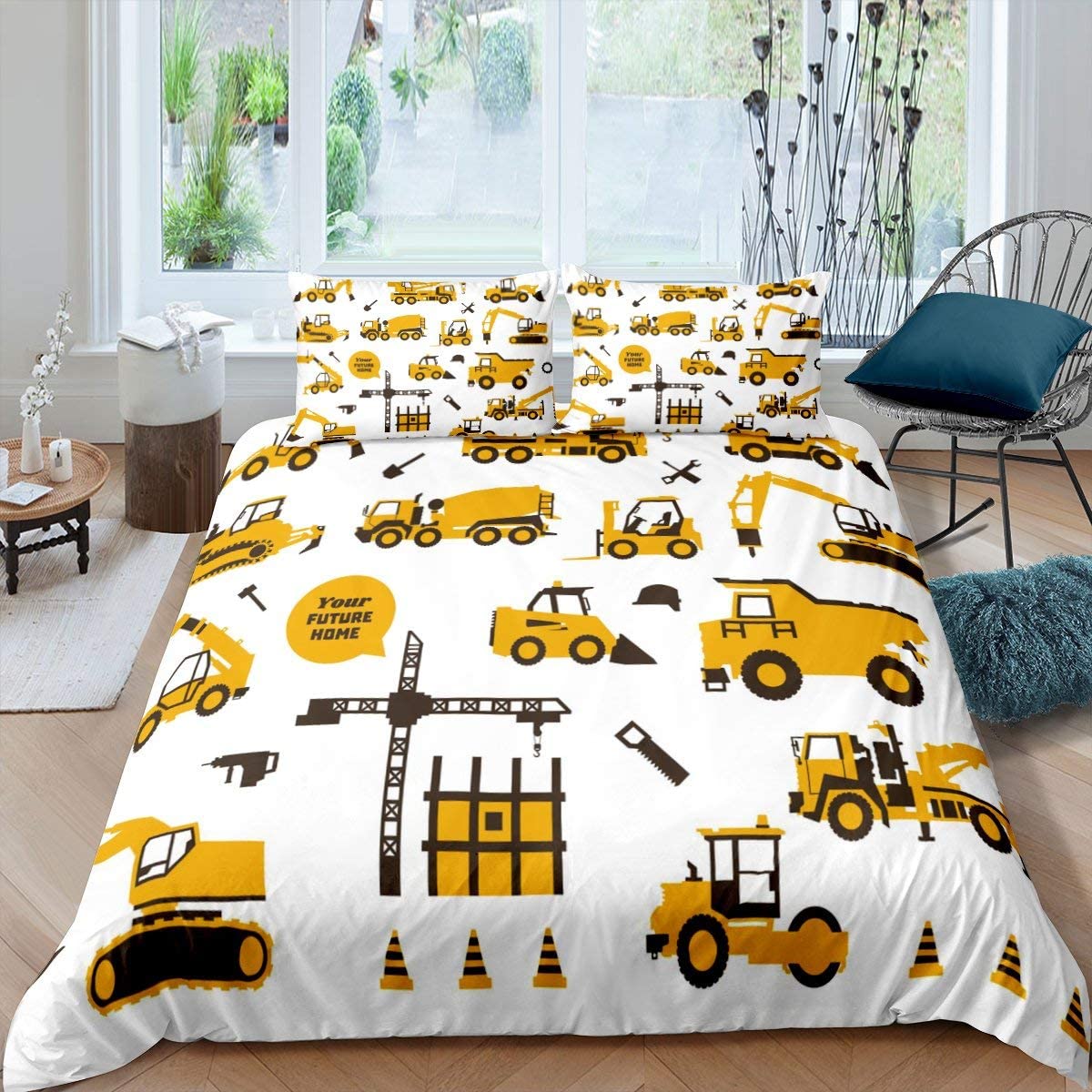 Price:$45.00 Boy Duvet Cover Excavators Comforter Cover Equipment Trucks Bedding Set Construction Tractor Vehicle Quilt Cover for Child 3Pcs Bedclothes Queen Size, Kids Car Theme Room, Yellow : Home & Kitchen