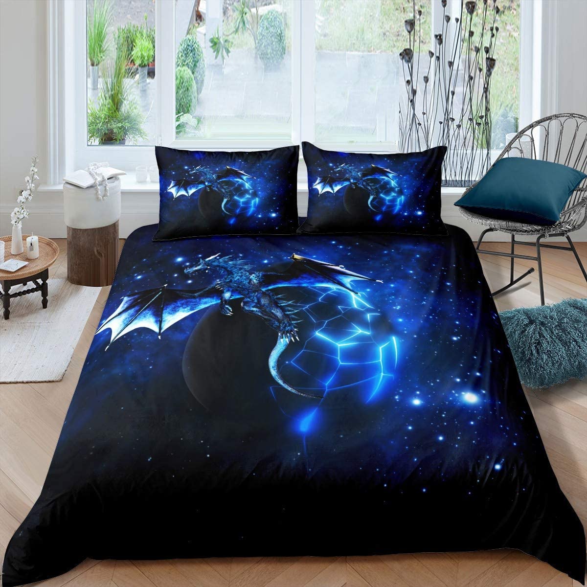 Price:$42.30 Galaxy Dragon Duvet Cover Kids Chic Outer Space Starry Sky Bedding Set Jungle Animals Dragon Comforter Cover for Boys Children Teens Bedroom Decor Blue Black Bedspread Cover King Size : Home & Kitchen