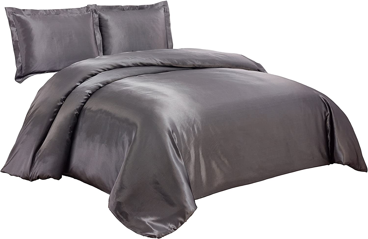 Price:$21.99 Collection 3-Piece Silky Bridal Satin Duvet Set King, Gray : Home & Kitchen