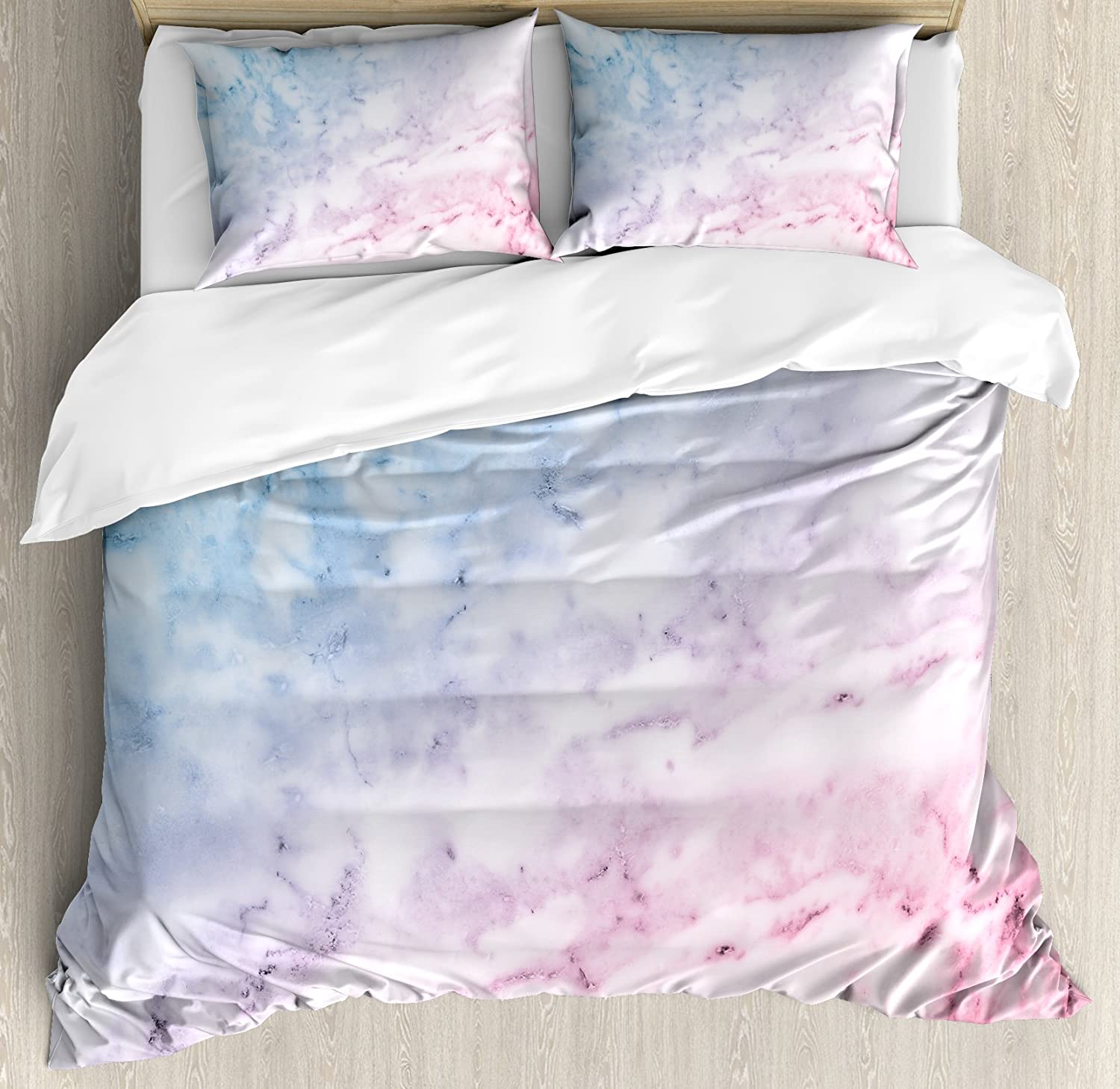 Price:$89.95 Marble Print Duvet Cover Set, Pastel Toned Cloudy Crack Lines Stained Antique Shabby Design, Decorative 3 Piece Bedding Set with 2 Pillow Shams, King Size, Pale Blue Baby Pink : Home & Kitchen