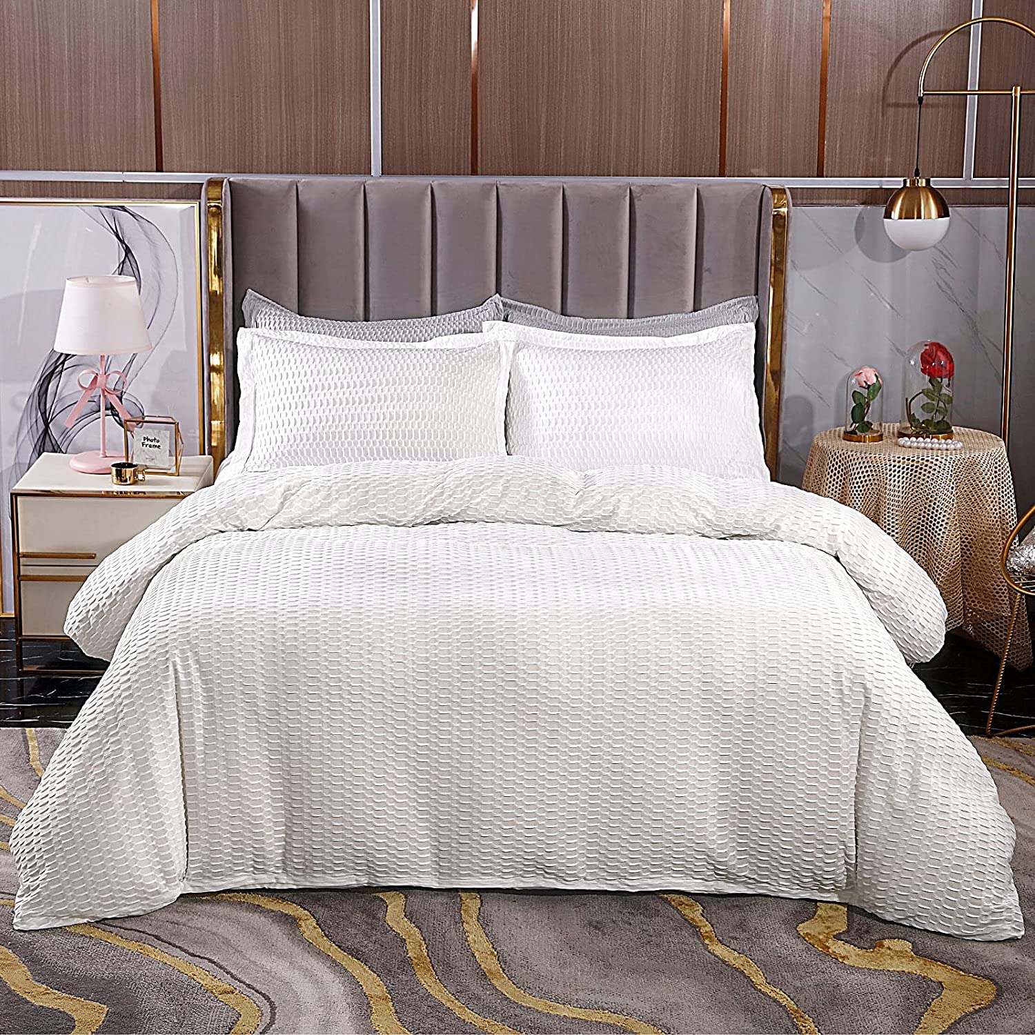 Price:$49.99 Woven Textured Duvet Cover Set, Soft Jersey Knit Waffle Duvet Cover with Microfiber, Bedding Duvet Covers with Zipper, White Duvet Cover King Size, Comforter Cover Set, 3 Pieces, Ivory : Home & Kitchen