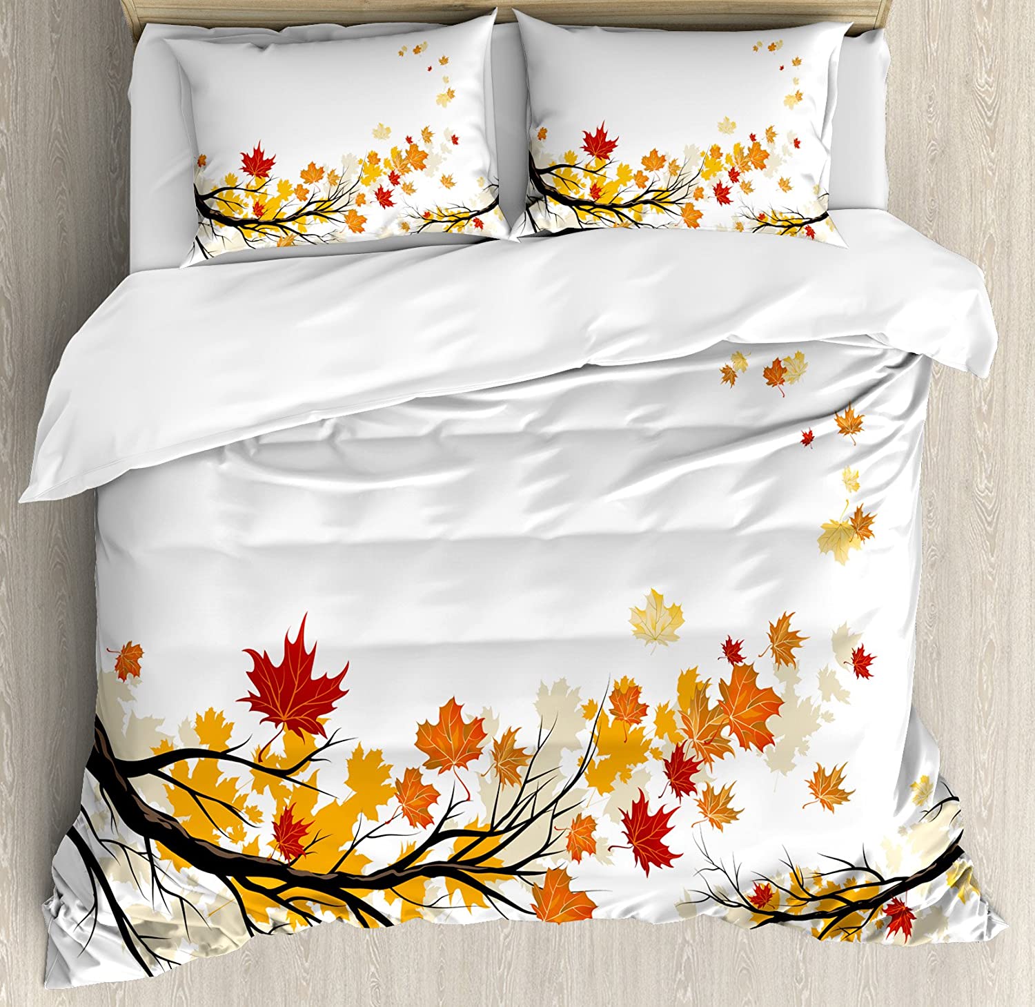 Price:$79.95 Fall Duvet Cover Set, Swirling Bended Fall Tree Branches with Colored Leaves Pastoral Season Theme, Decorative 3 Piece Bedding Set with 2 Pillow Shams, Queen Size, Orange Marigold : Home & Kitchen
