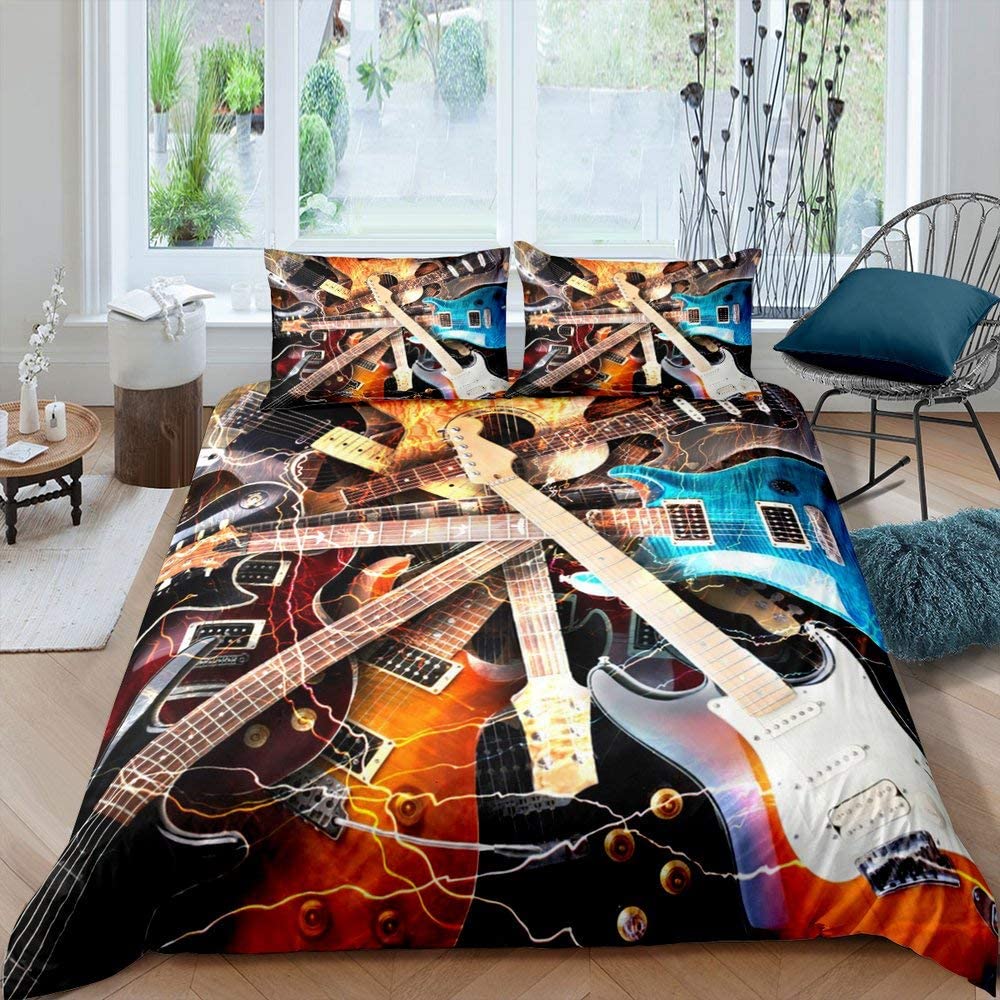 Price:$45.00 Fairy Electric Guitar Print Comforter Sets Queen Music Instrument 3D Pattern Duvet Cover Teens Youngs Rocking Roll Guitar Lovers 3 Pieces Bedding Sets(1 Duvet Cover 2 Pillow Cases) : Home & Kitchen