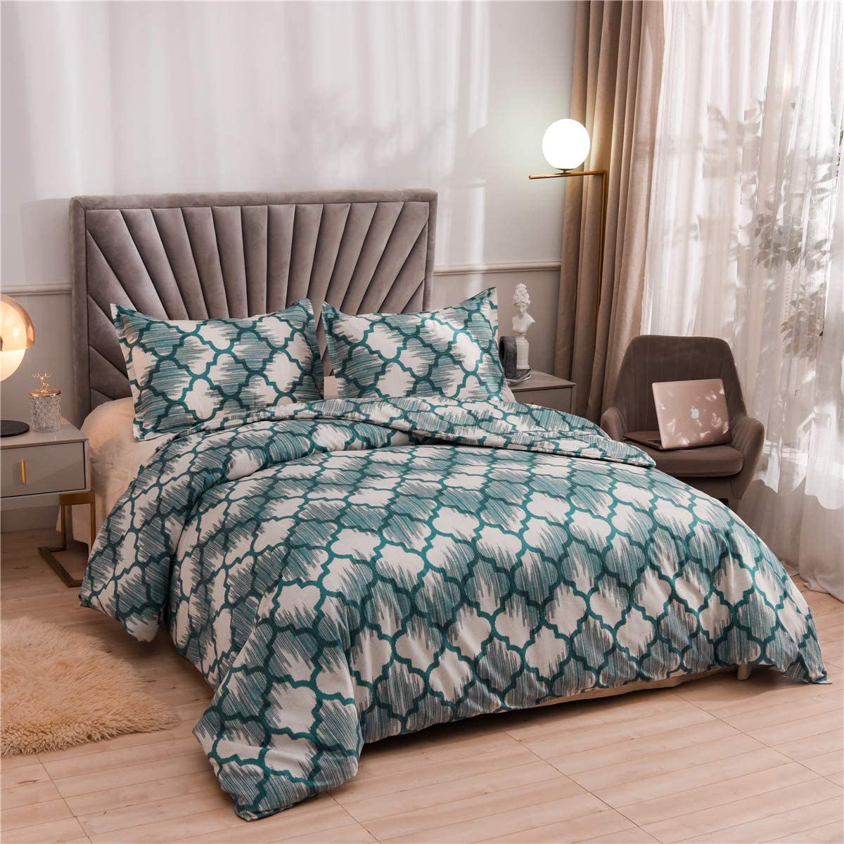 Price:$19.99 2Pcs Geometric Duvet Cover Set,Green Reversible Printing Bed Linen,Brushed Microfiber,Zipper Closure&Easy Care Quilt Cover for Teens Boys Girls (Twin Size,Green) : Home & Kitchen