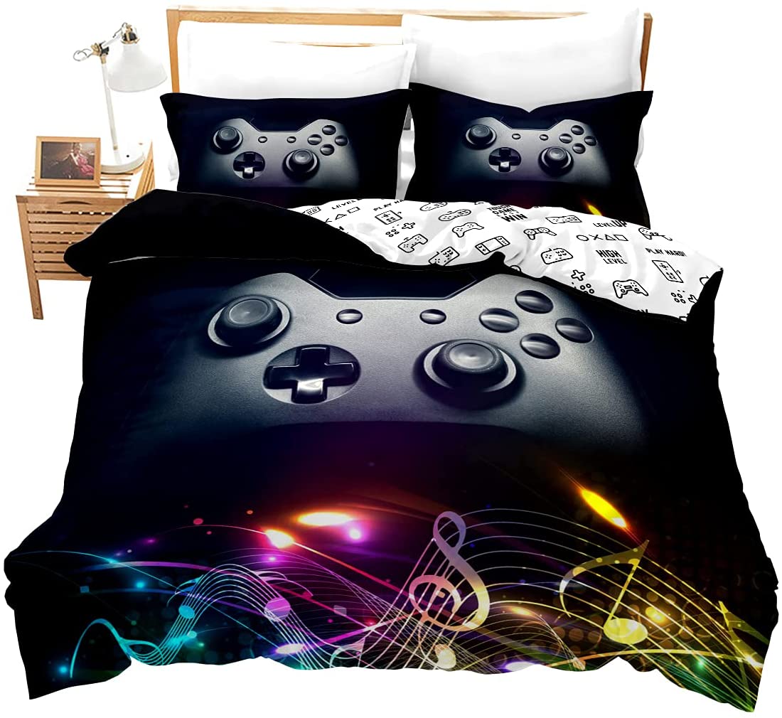 Price:$36.99 Video Games Bedding Set Twin Size Modern Gamer Gamepad Comforter Cover 2pcs for Kids Boys Game Room Decor Teens Gaming Duvet Cover Set Watercolor Musical Note Quilt Cover (No Comforter) : Home & Kitchen