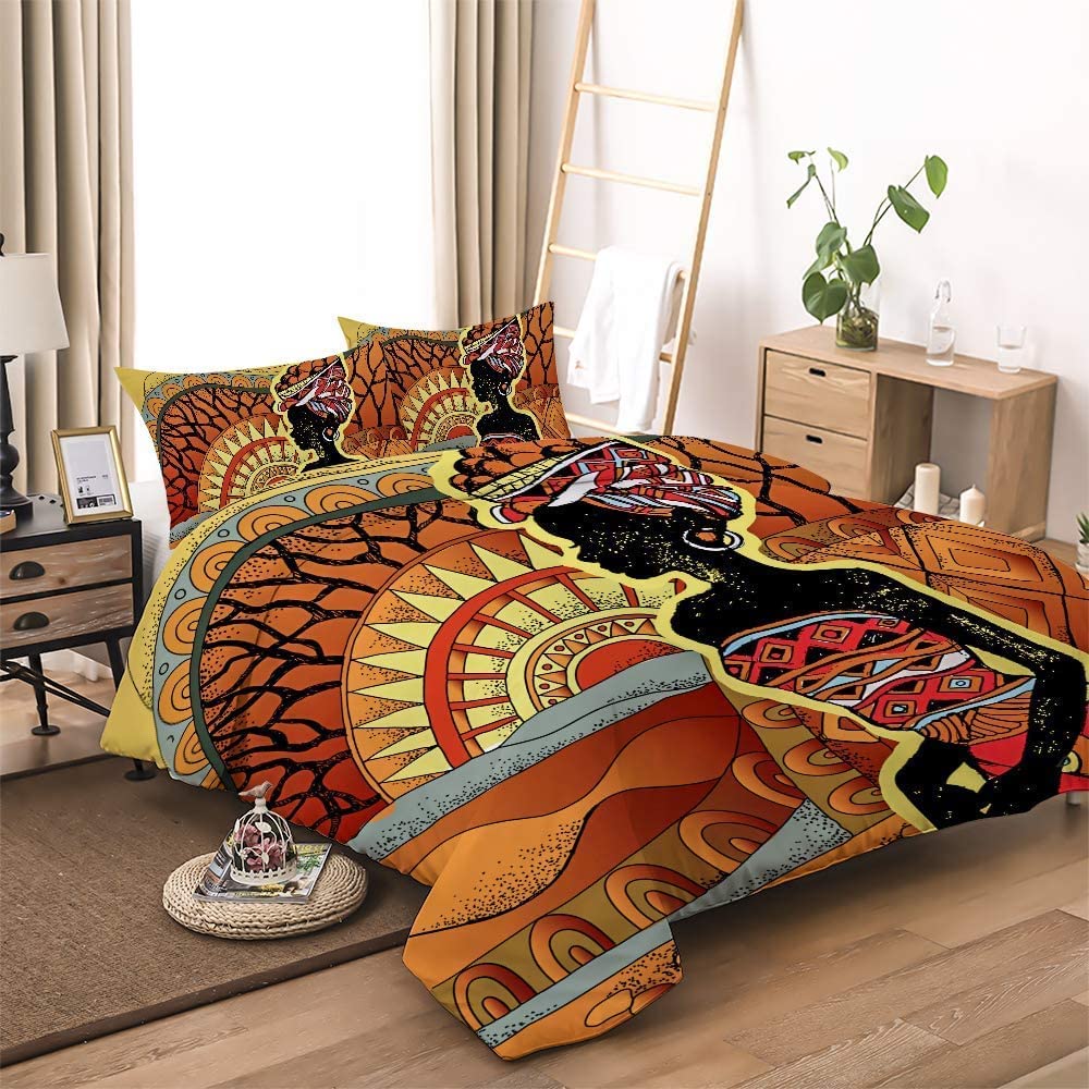 Price:$32.99 African Women Duvet Cover Set King Size Comforter Cover Set Black Tribal Girl Duvet Cover with 2 African Woman Pillows : Home & Kitchen