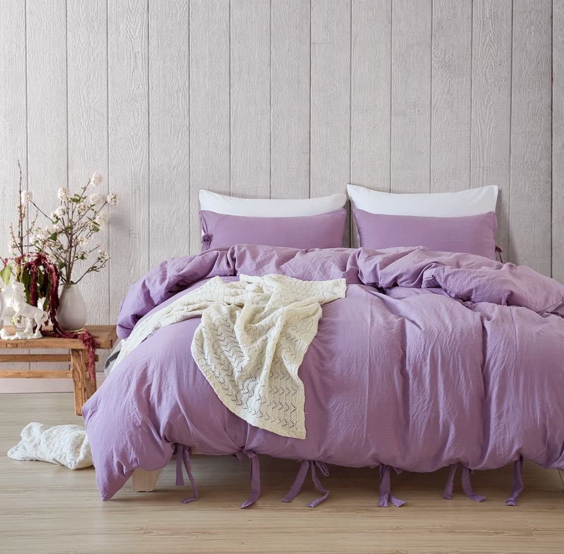 Price:$38.99 Egyptian Quality Vibrant Stone Washed Microfiber Lavender Duvet Cover King Size 3 Pcs Set (1 Duvet Cover, 2 Pillowcase) - Soft Comforter Cover Quilt Case - Solid Bedding : Home & Kitchen