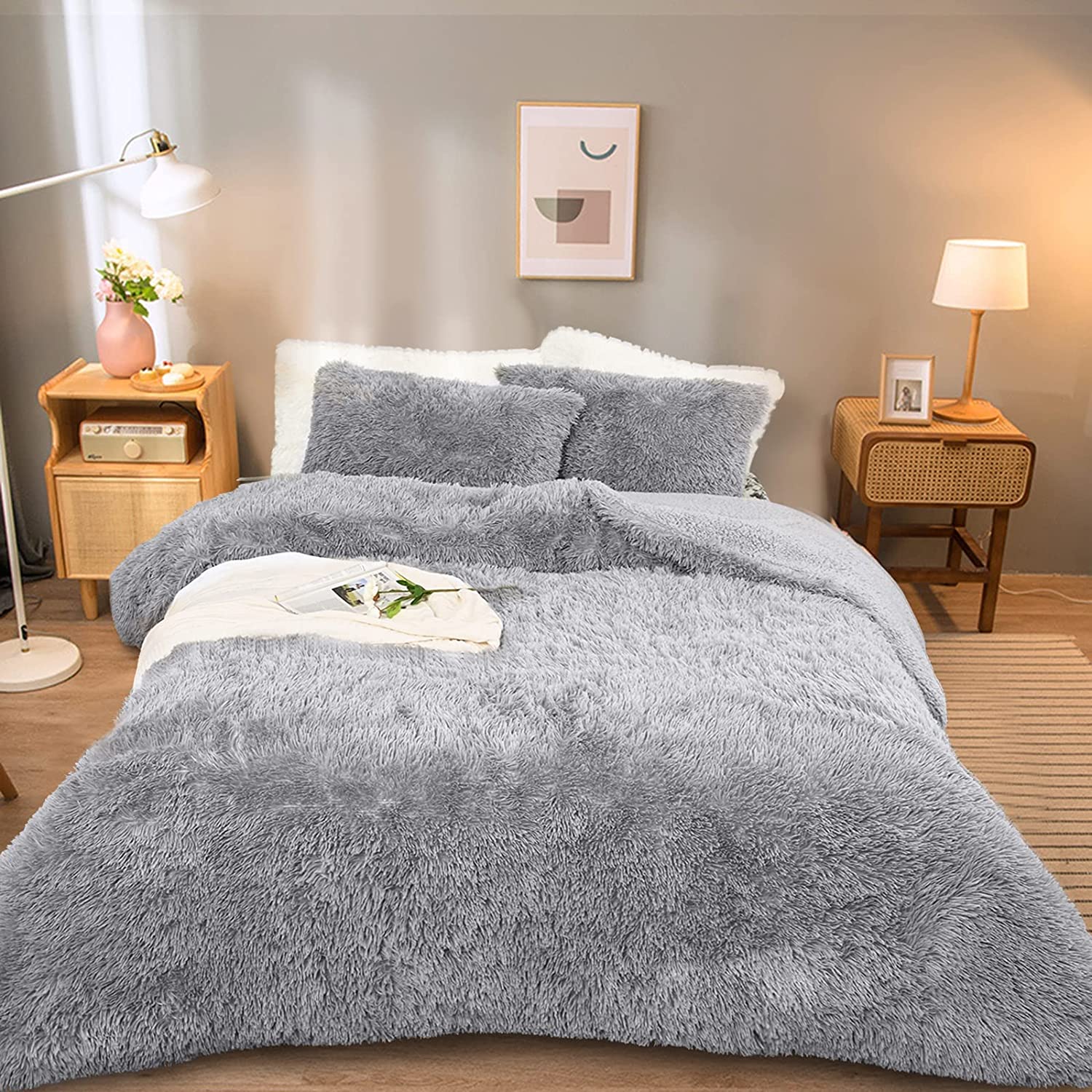 Price:$59.99 Luxury Shaggy Duvet Cover Set, Soft Fluffy Comforter Velvet Cover Bedding Sets, Comforter Set Bedding 4 PCS Contains 2 Pillowcase, 1 Furry Duvet Cover and 1 Luxury Bedspread, Grey : Home & Kitchen
