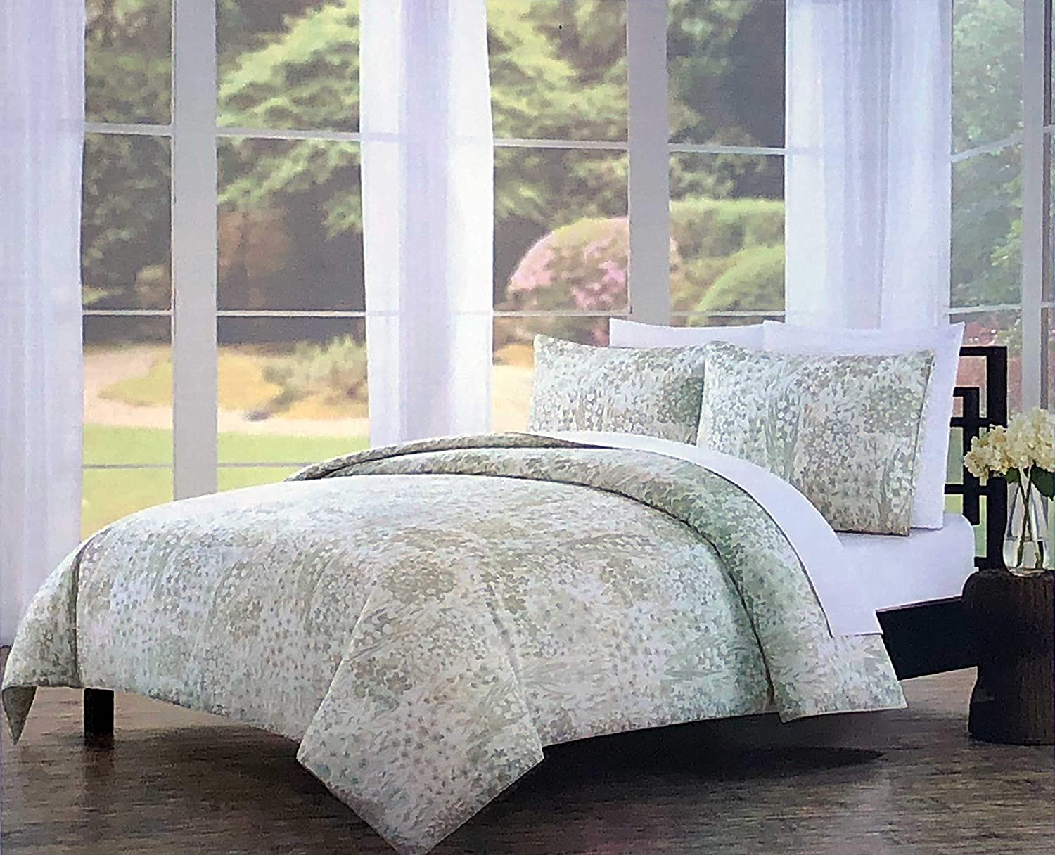 Price:$74.99 & Willow 3pc Duvet Set Subtle Floral Pattern in Shades of Cream, Sage, Light Beige and Taupe on White 100% Cotton Comforter Quilt Cover with Shams (Full/Queen) : Home & Kitchen