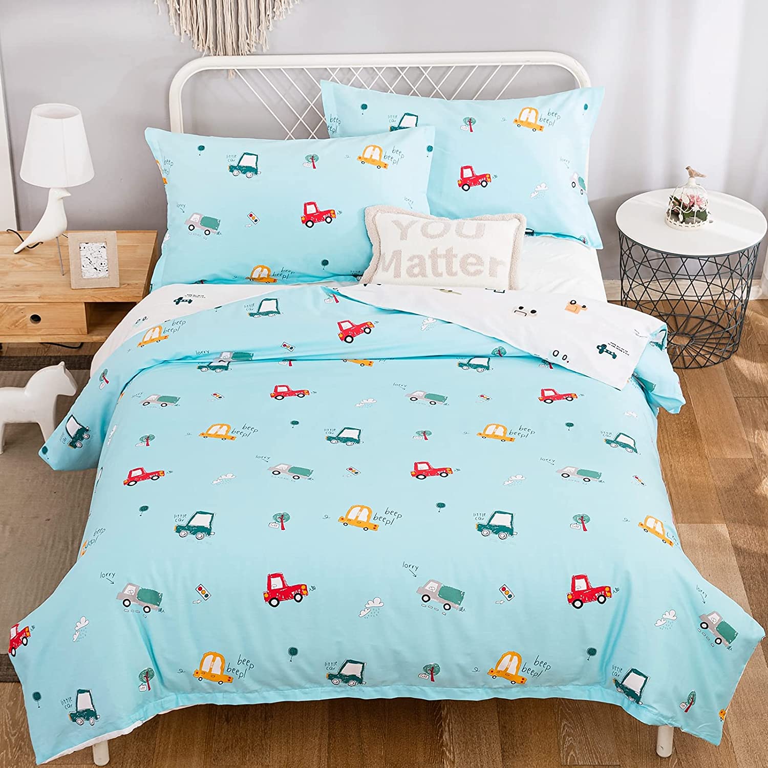 Price:$41.99 Duvet Cover Set Queen Car Truck Printed Reversible Bedding Set (1 Duvet Cover + 2 Pillowcases) 100% Cotton Lightweight Comforter Cover Set for Kids Teens (3 Pieces, 90"x90") : Home & Kitchen