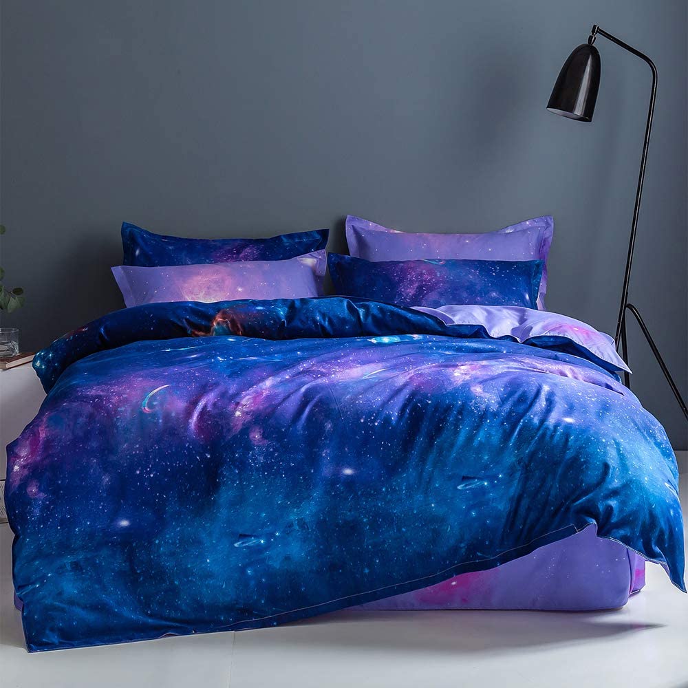 Price:$28.99 Sky Starry Duvet Cover Set Blue and Purple Soft Bedding Cover Romantic Moon Star Twin with Zipper Closure Corner Ties Breathable Durable Comforter Cover Boys Girls Dorm Cover 3 PCS No Insert : Home & Kitchen